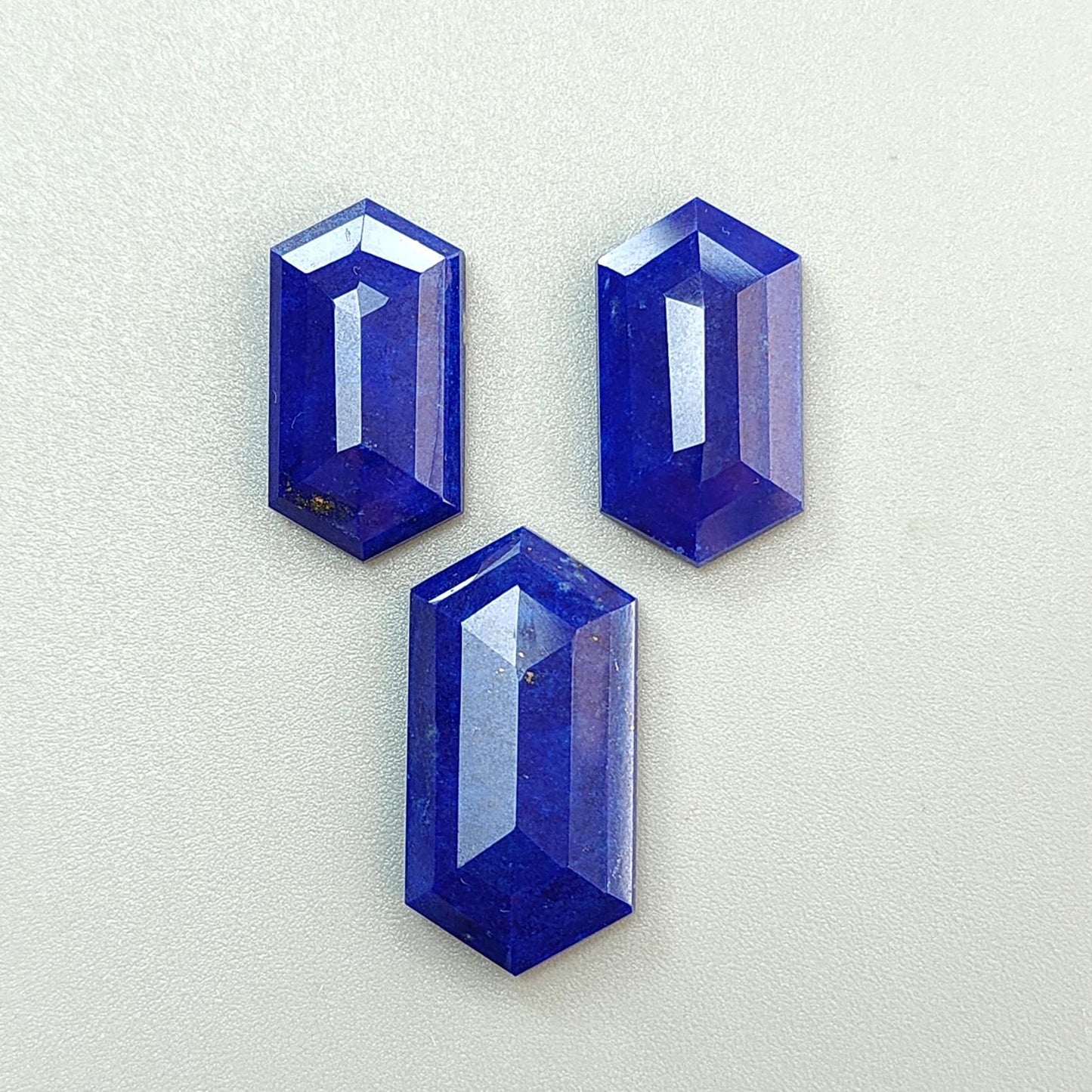 Lapis Lazuli Gemstone Step Cut: 38.20cts Natural Untreated Blue Lapis Lazuli Faceted Hexagon Shape 23*12mm - 27.5*14.5mm 3pcs Set