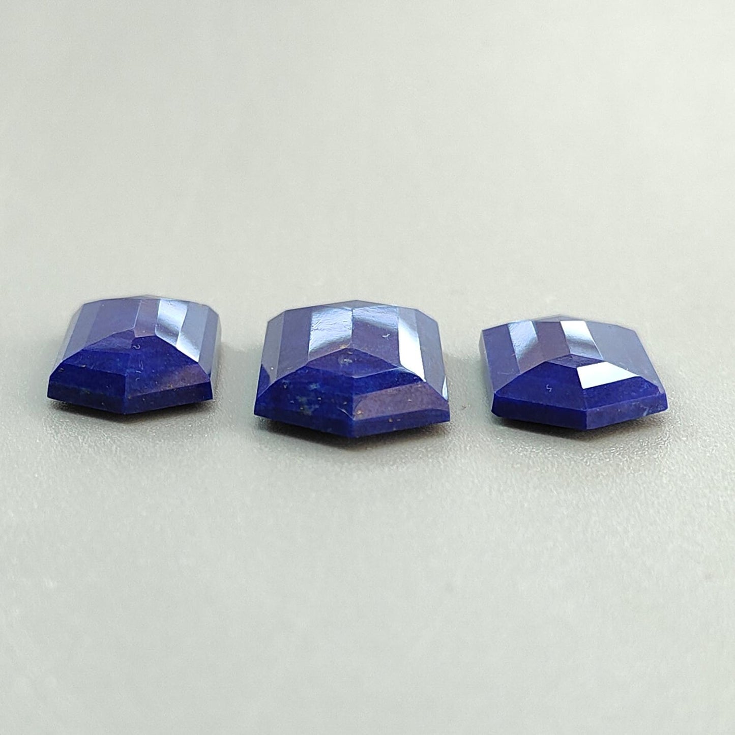 Lapis Lazuli Gemstone Step Cut: 38.20cts Natural Untreated Blue Lapis Lazuli Faceted Hexagon Shape 23*12mm - 27.5*14.5mm 3pcs Set