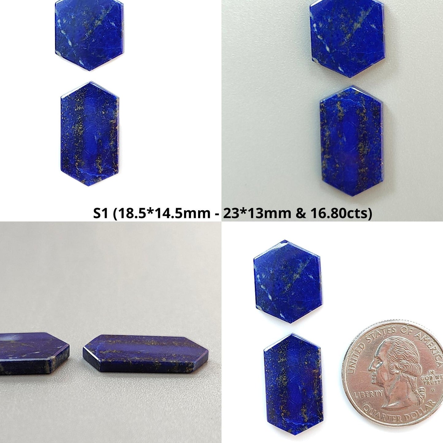Lapis Lazuli Gemstone Flat Slices: Natural Untreated Blue Lapis Lazuli Hexagon Shape 2pcs, 3pcs Set for Jewelry September Birthstone