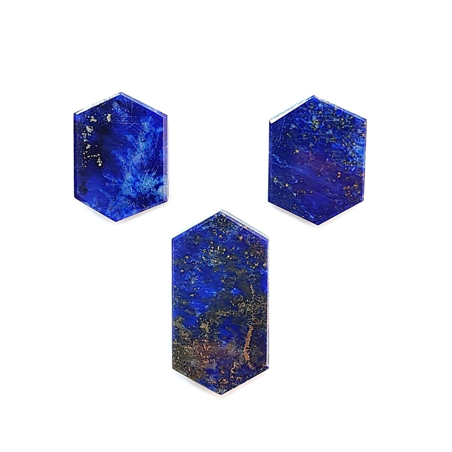 Lapis Lazuli Gemstone Flat Slices: Natural Untreated Blue Lapis Lazuli Hexagon Shape 2pcs, 3pcs Set for Jewelry September Birthstone