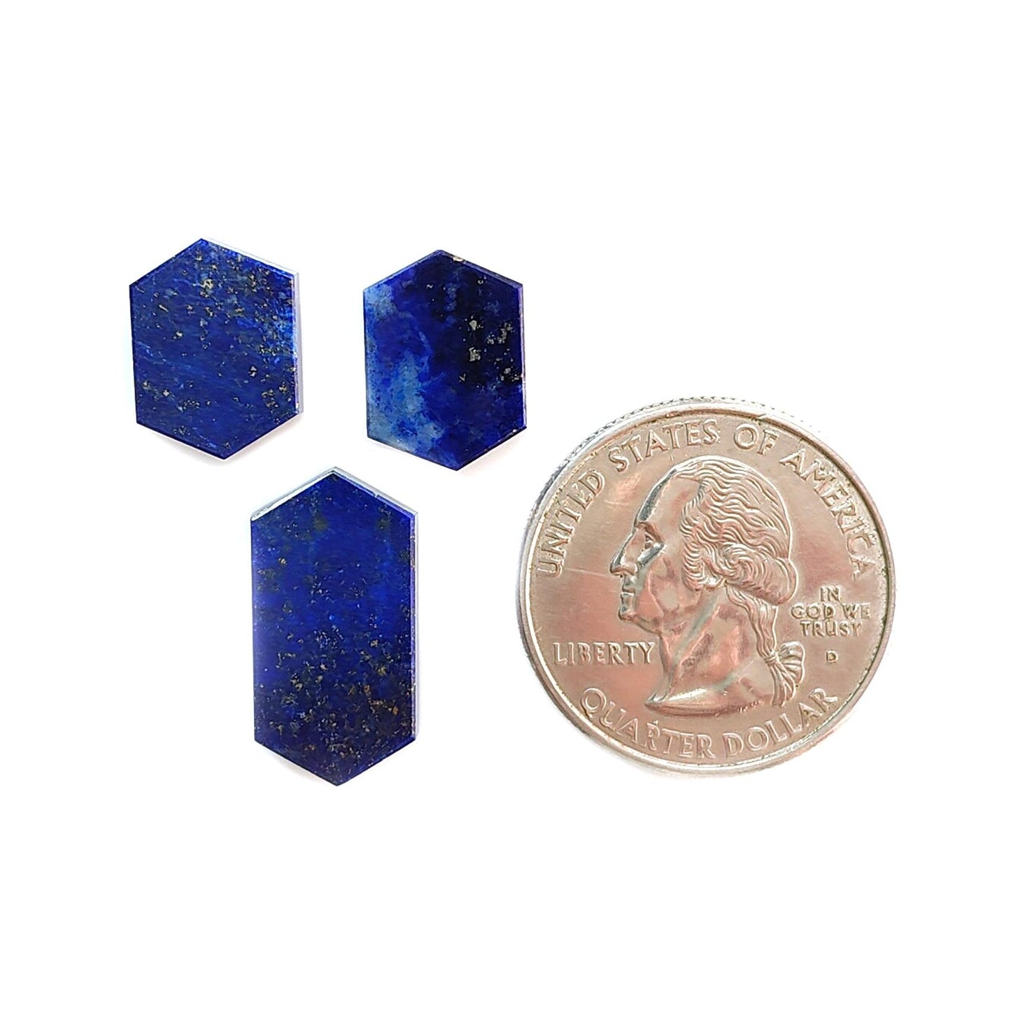 Lapis Lazuli Gemstone Flat Slices: Natural Untreated Blue Lapis Lazuli Hexagon Shape 2pcs, 3pcs Set for Jewelry September Birthstone