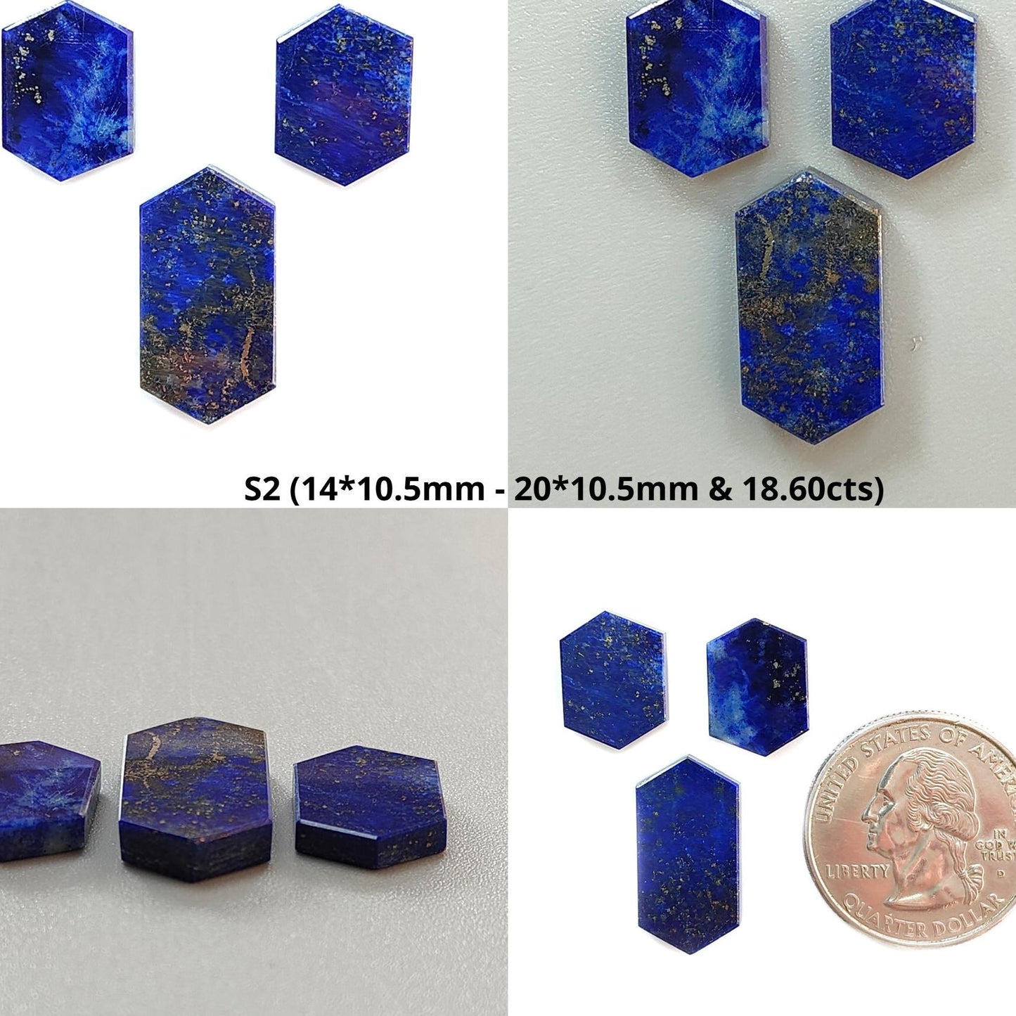 Lapis Lazuli Gemstone Flat Slices: Natural Untreated Blue Lapis Lazuli Hexagon Shape 2pcs, 3pcs Set for Jewelry September Birthstone