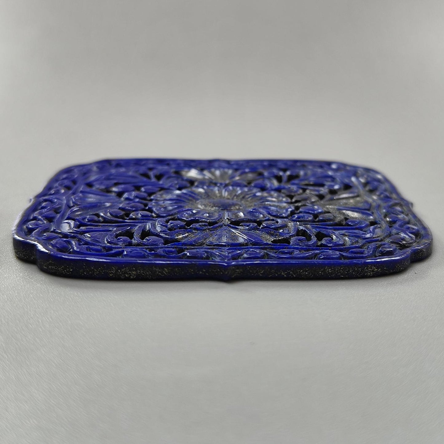 141.30cts Untreated Lapis Lazuli Hand Carved Cushion Shape 75*64mm