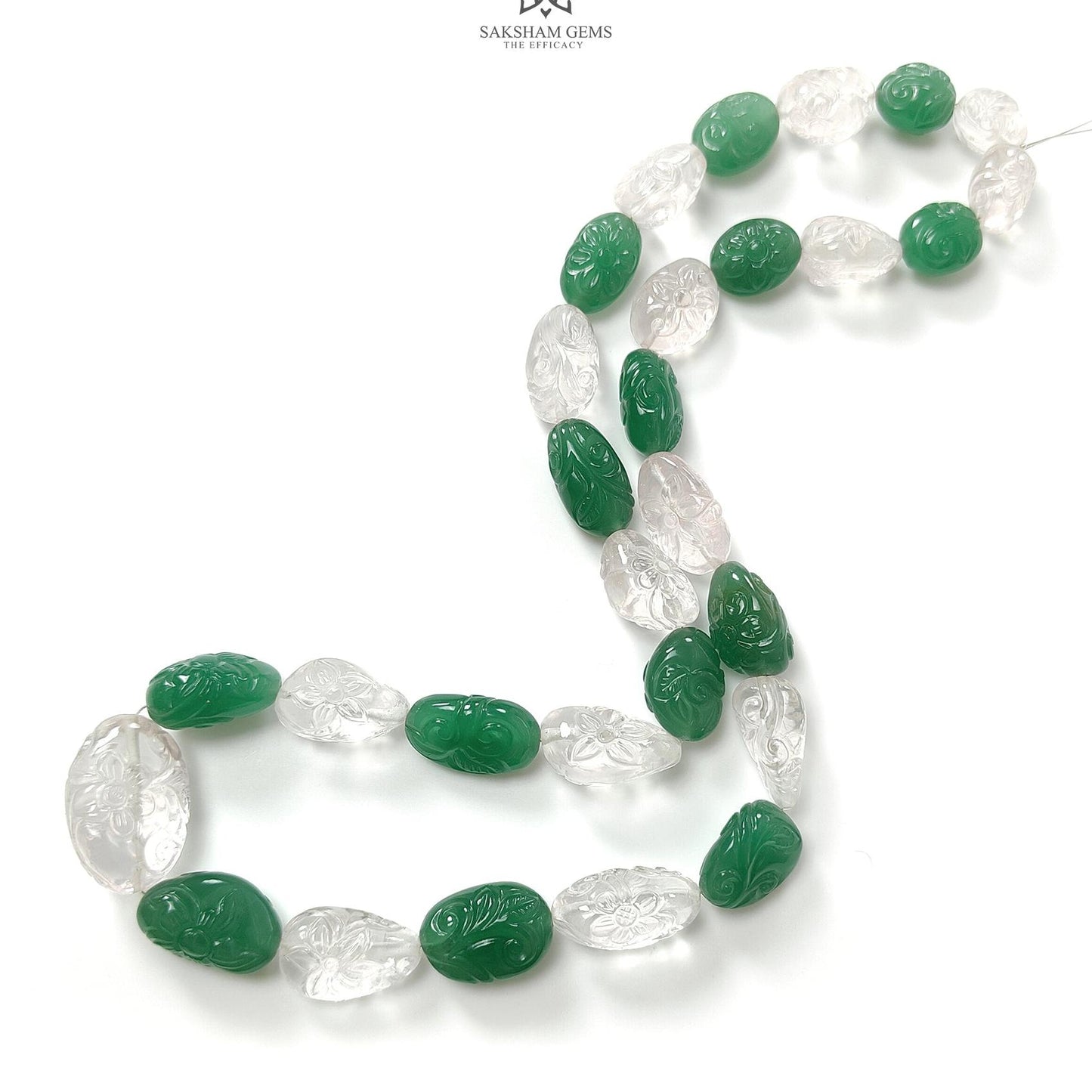 Green & Pink Rose Quartz Loose Beads: 614.90cts Natural Untreated Quartz Fancy Hand Carved Beads 14*12mm - 39*29mm 22"