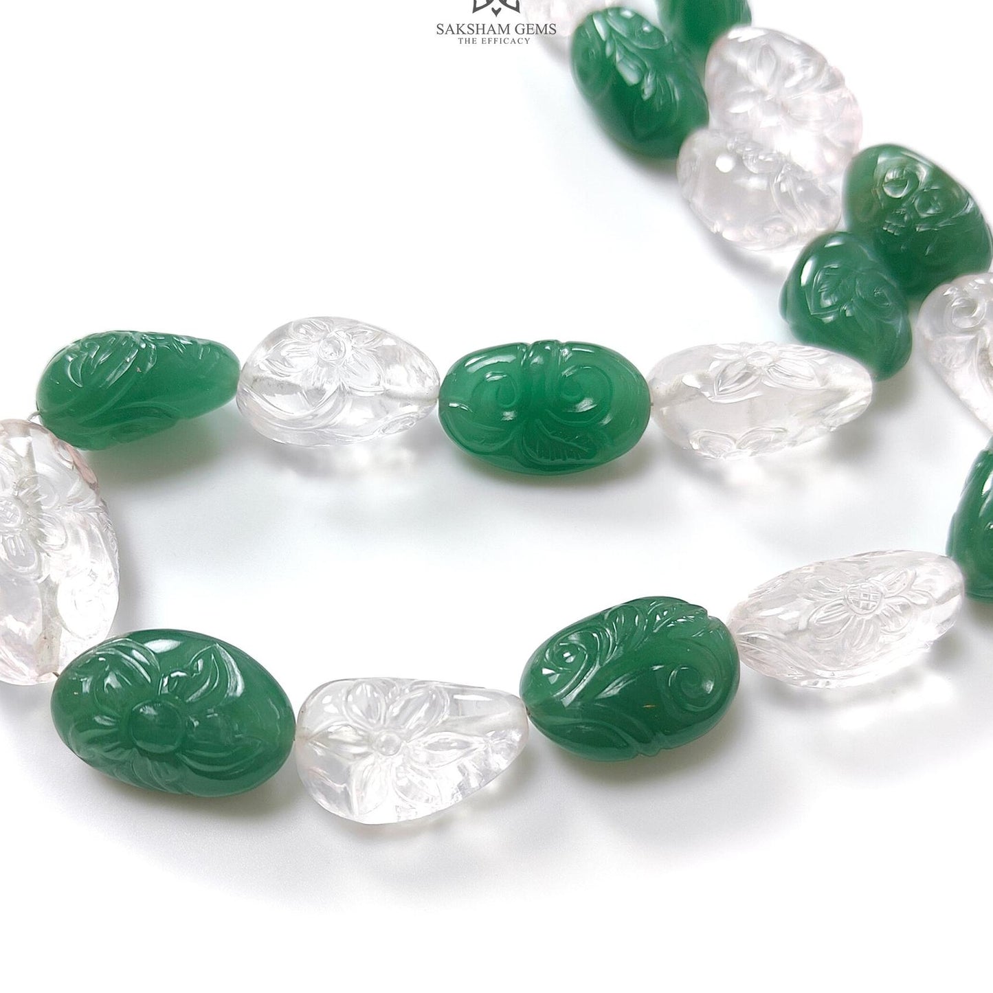 Green & Pink Rose Quartz Loose Beads: 614.90cts Natural Untreated Quartz Fancy Hand Carved Beads 14*12mm - 39*29mm 22"