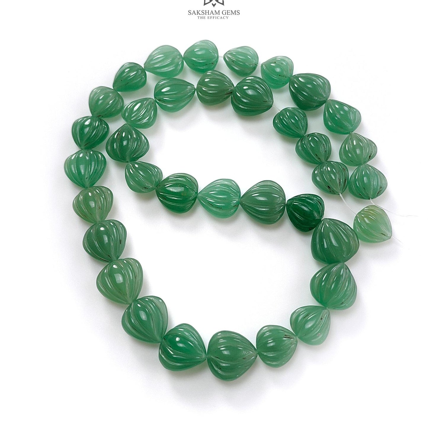 Green Quartz Carving Loose Beads: 164.60cts Natural Untreated Quartz Gemstone Heart Shape Both Side Hand Carved For Jewelry 10mm - 12mm 15"