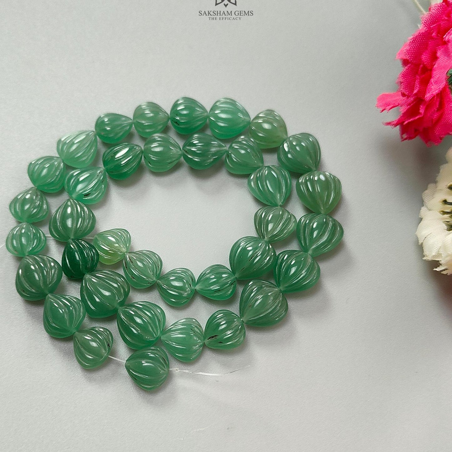 Green Quartz Carving Loose Beads: 164.60cts Natural Untreated Quartz Gemstone Heart Shape Both Side Hand Carved For Jewelry 10mm - 12mm 15"