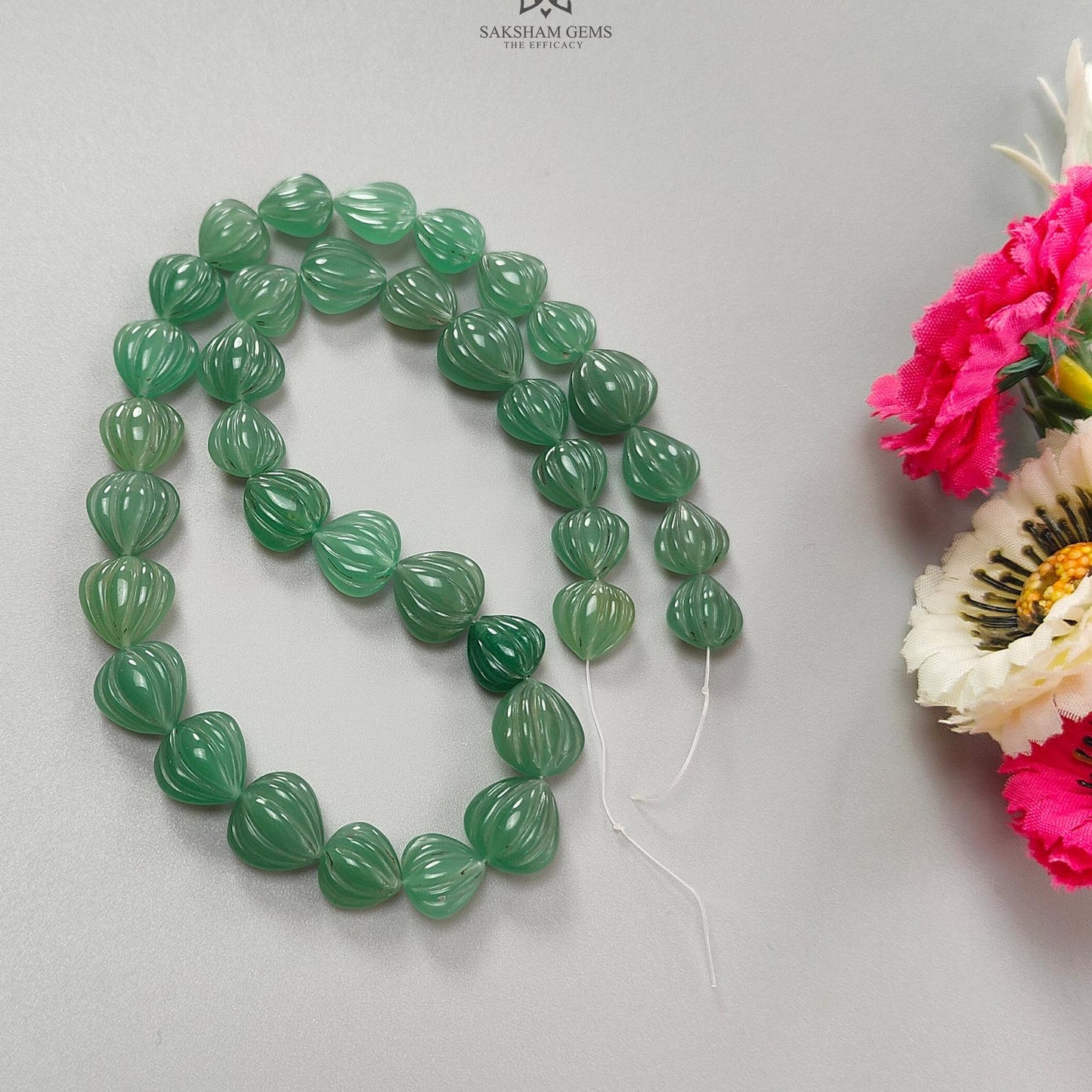Green Quartz Carving Loose Beads: 164.60cts Natural Untreated Quartz Gemstone Heart Shape Both Side Hand Carved For Jewelry 10mm - 12mm 15"