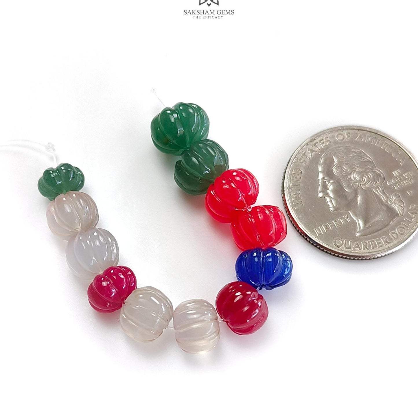 Onyx Melon Carving Loose Beads: 46.30cts Natural Onyx Gemstone Multi Color Hand Carved Rondelle Beads For Jewelry 7mm - 10mm