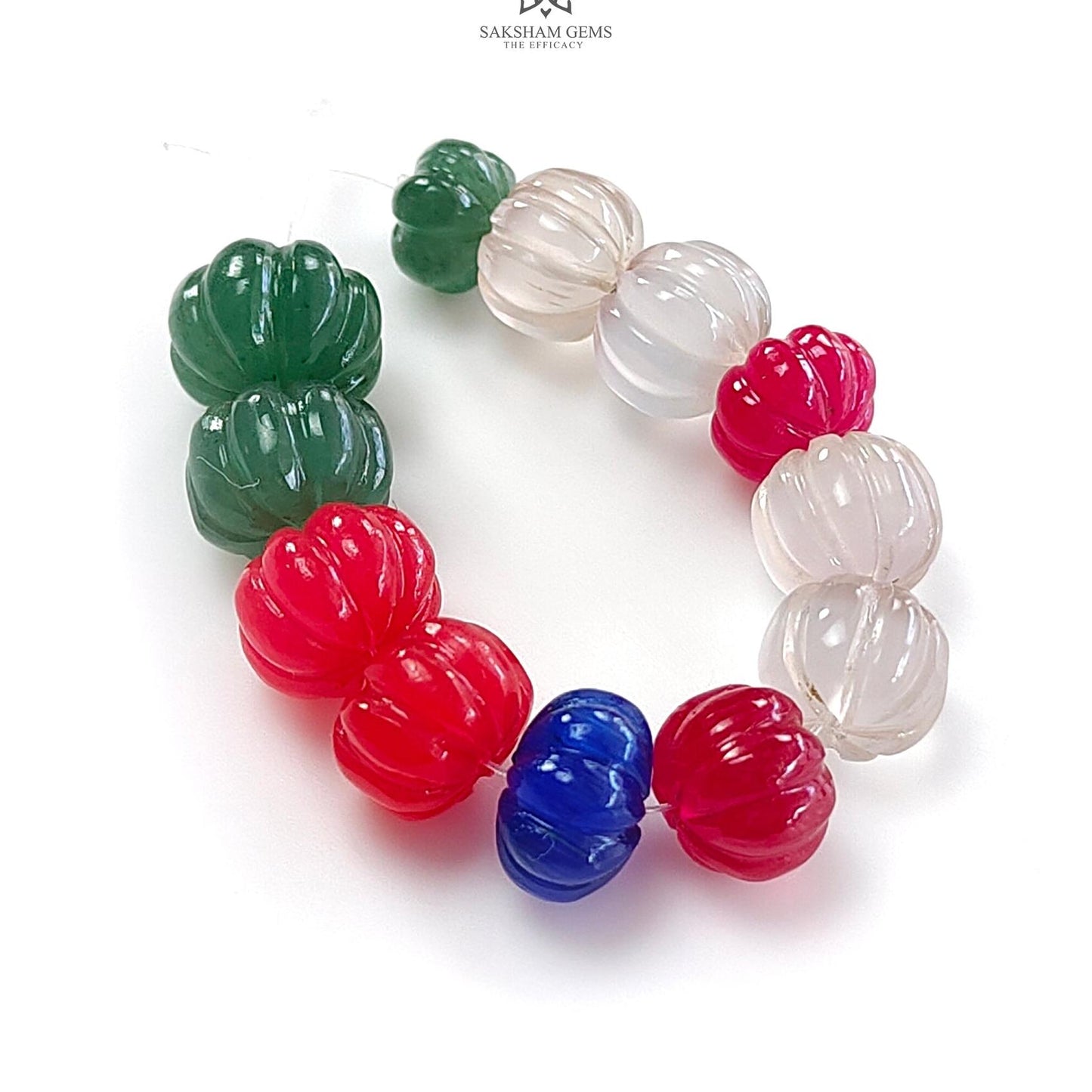 Onyx Melon Carving Loose Beads: 46.30cts Natural Onyx Gemstone Multi Color Hand Carved Rondelle Beads For Jewelry 7mm - 10mm