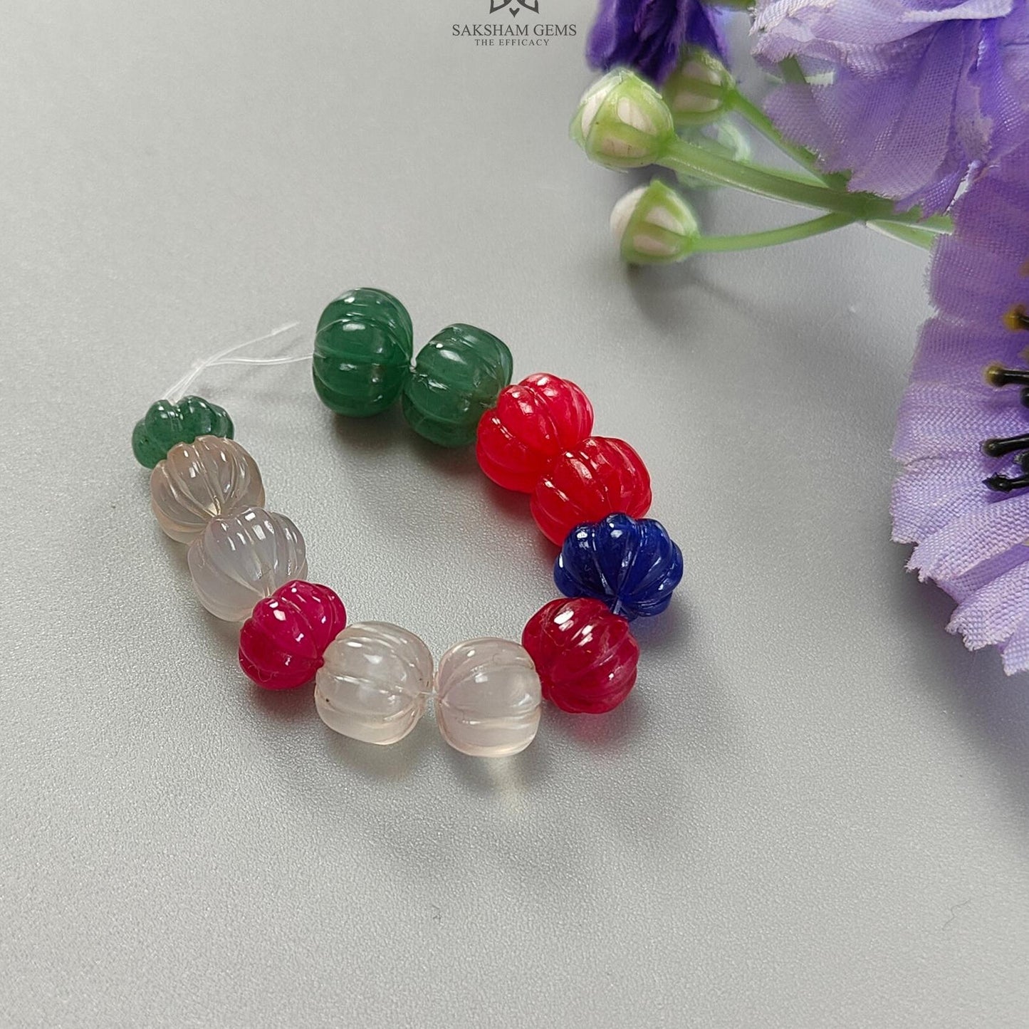 Onyx Melon Carving Loose Beads: 46.30cts Natural Onyx Gemstone Multi Color Hand Carved Rondelle Beads For Jewelry 7mm - 10mm