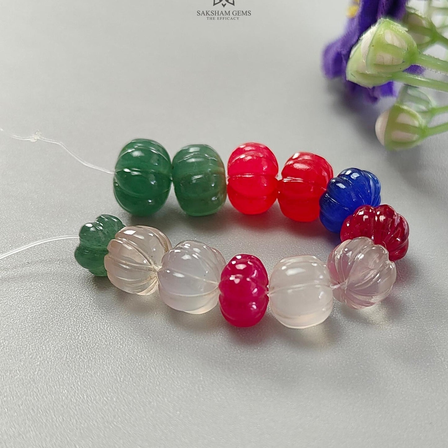 Onyx Melon Carving Loose Beads: 46.30cts Natural Onyx Gemstone Multi Color Hand Carved Rondelle Beads For Jewelry 7mm - 10mm