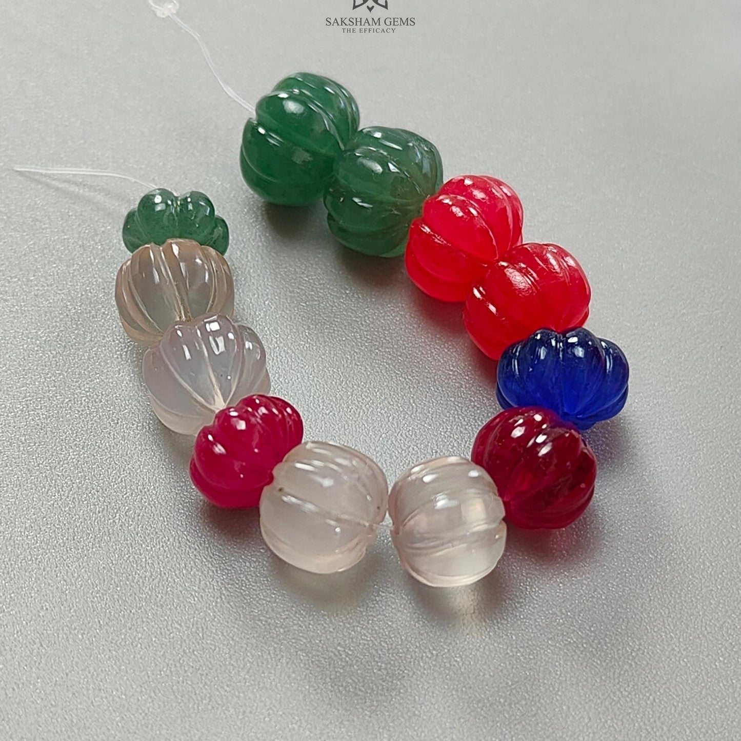 Onyx Melon Carving Loose Beads: 46.30cts Natural Onyx Gemstone Multi Color Hand Carved Rondelle Beads For Jewelry 7mm - 10mm