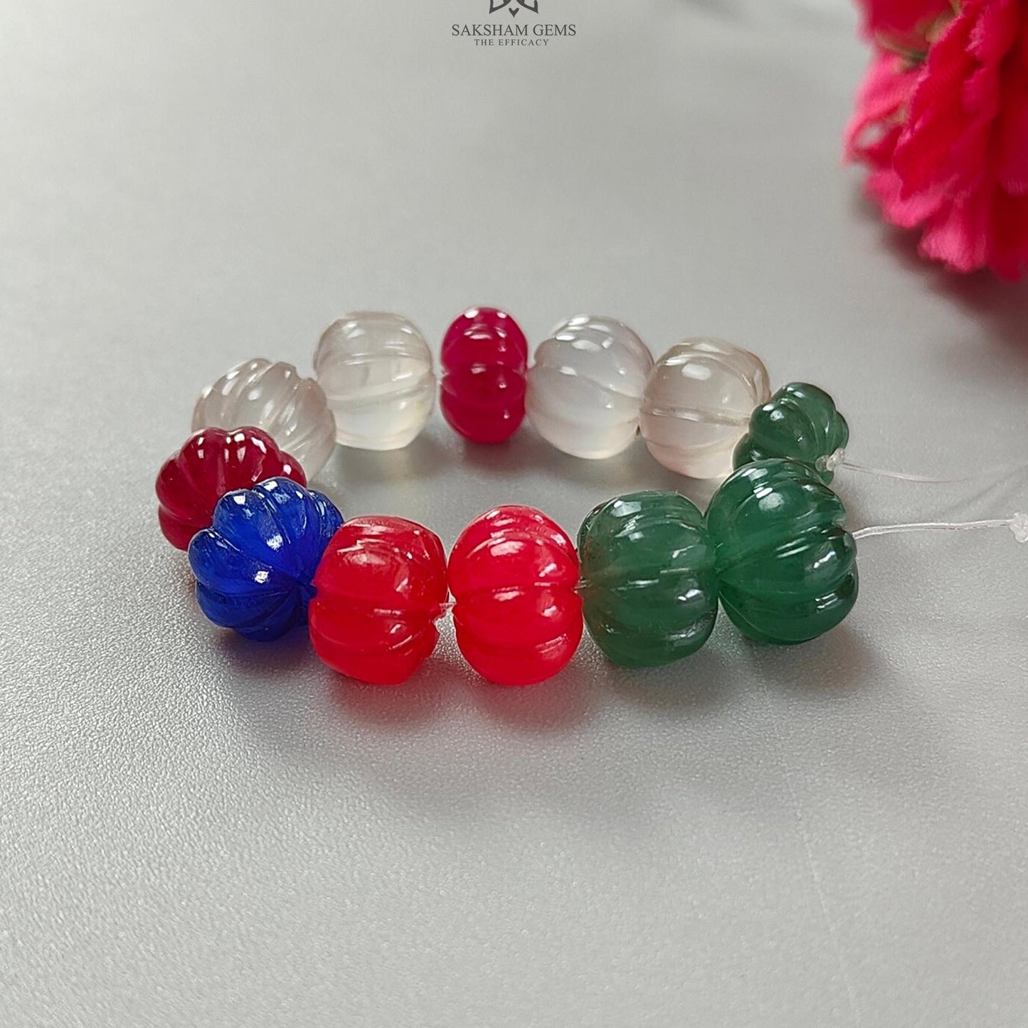 Onyx Melon Carving Loose Beads: 46.30cts Natural Onyx Gemstone Multi Color Hand Carved Rondelle Beads For Jewelry 7mm - 10mm