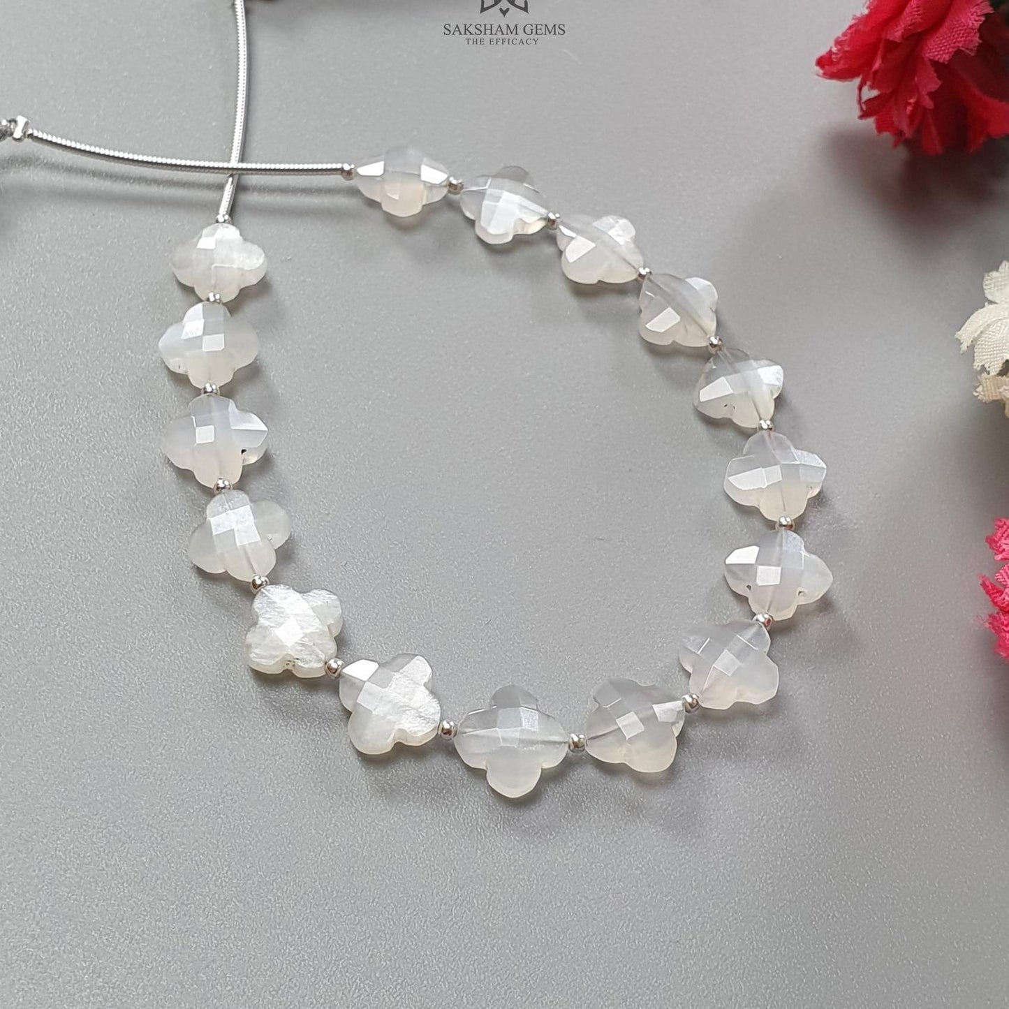 White Moonstone Faceted Loose Beads: 32.30cts Natural Moonstone Gemstone Fancy Both Side Checker Cut Beads For Jewelry 8mm 6.70"