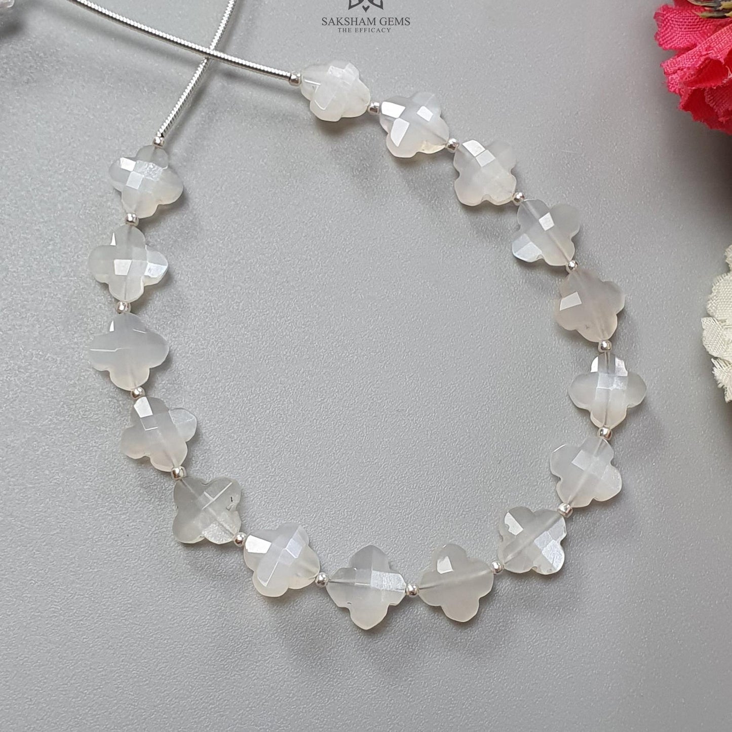 White Moonstone Faceted Loose Beads: 36.60cts Natural Moonstone Gemstone Fancy Both Side Checker Cut Beads For Jewelry 8mm 6.70"