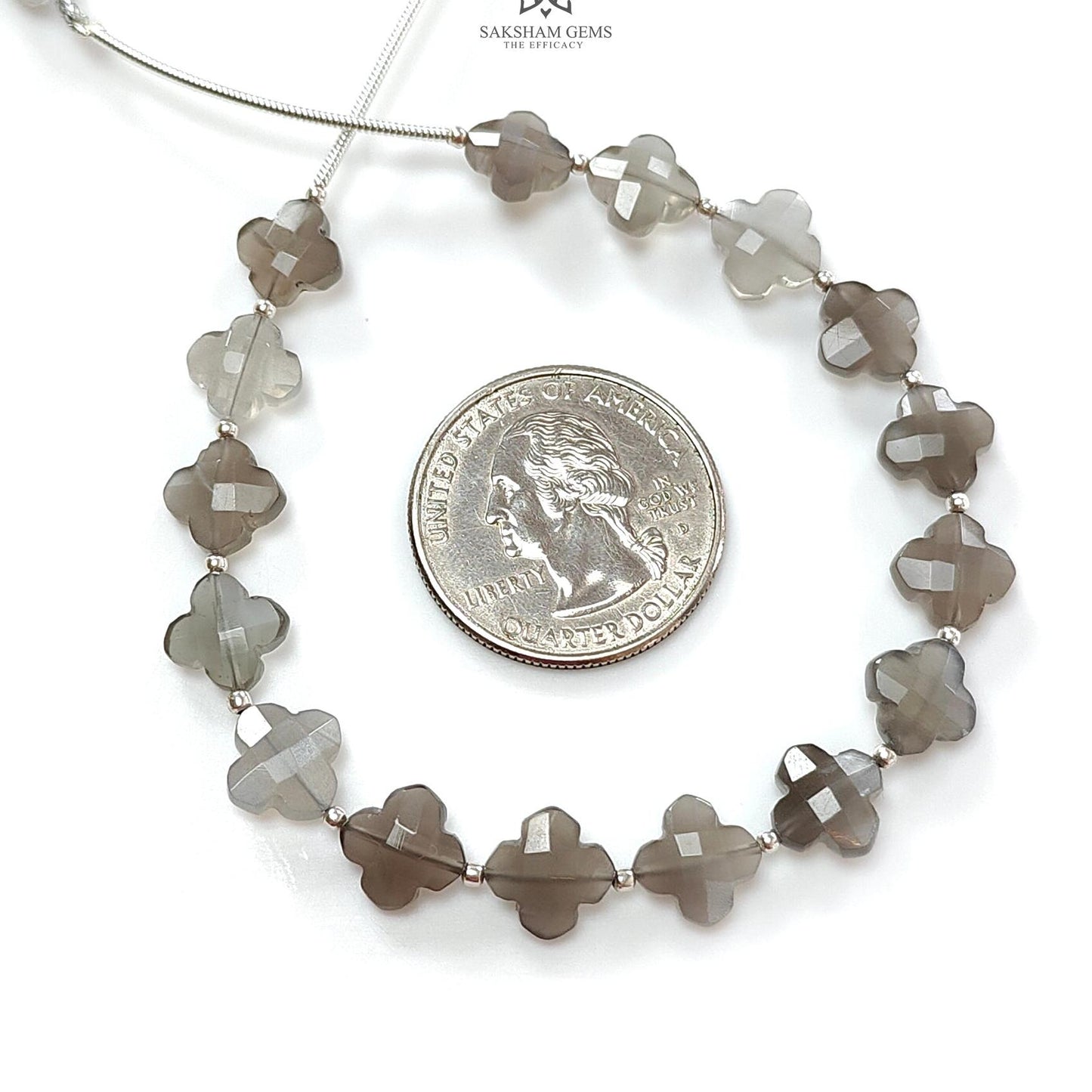 Silver Gray Moonstone Faceted Loose Beads: 32.50cts Natural Moonstone Gemstone Fancy Both Side Checker Cut Beads For Jewelry 7mm - 8mm 6.70"