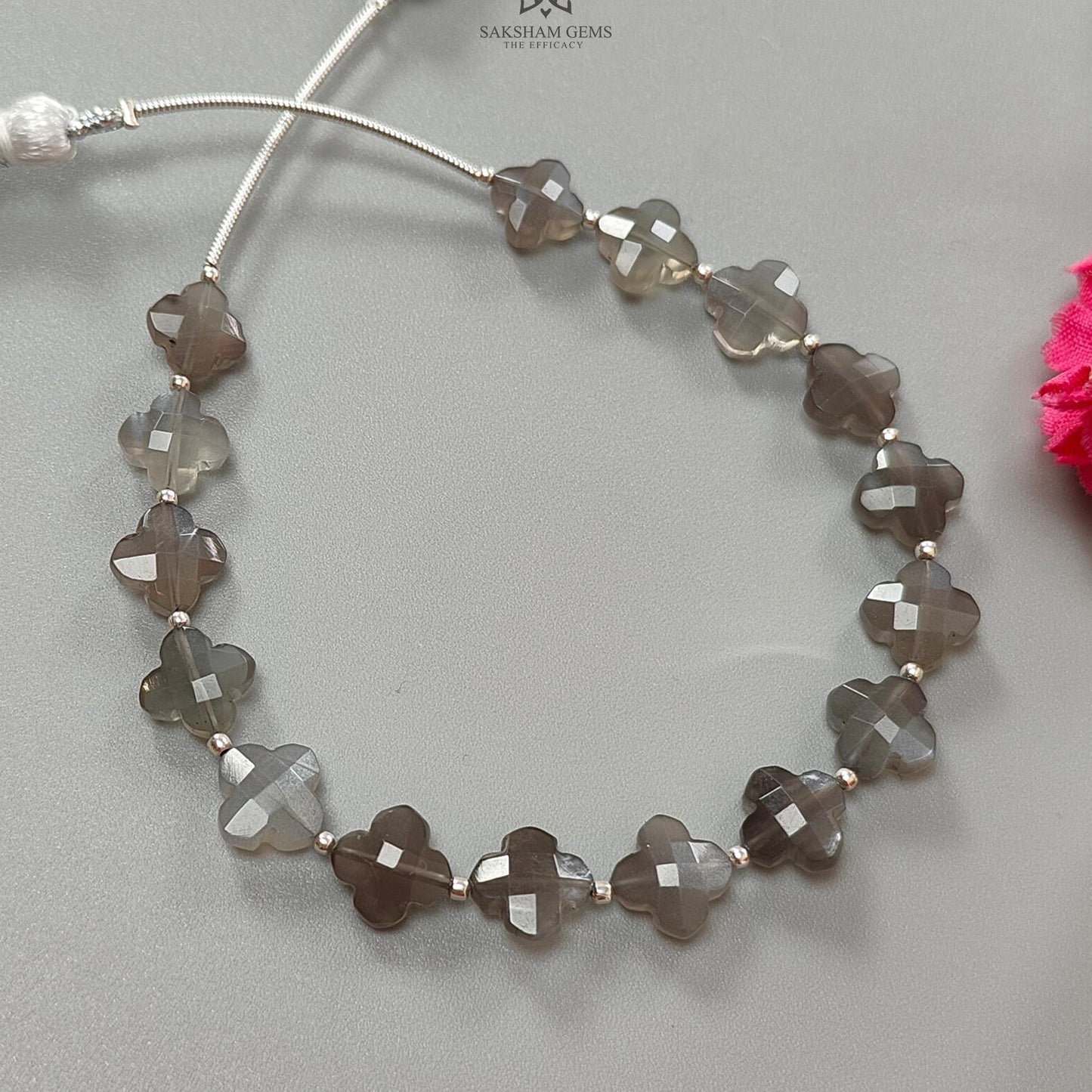 Silver Gray Moonstone Faceted Loose Beads: 32.50cts Natural Moonstone Gemstone Fancy Both Side Checker Cut Beads For Jewelry 7mm - 8mm 6.70"