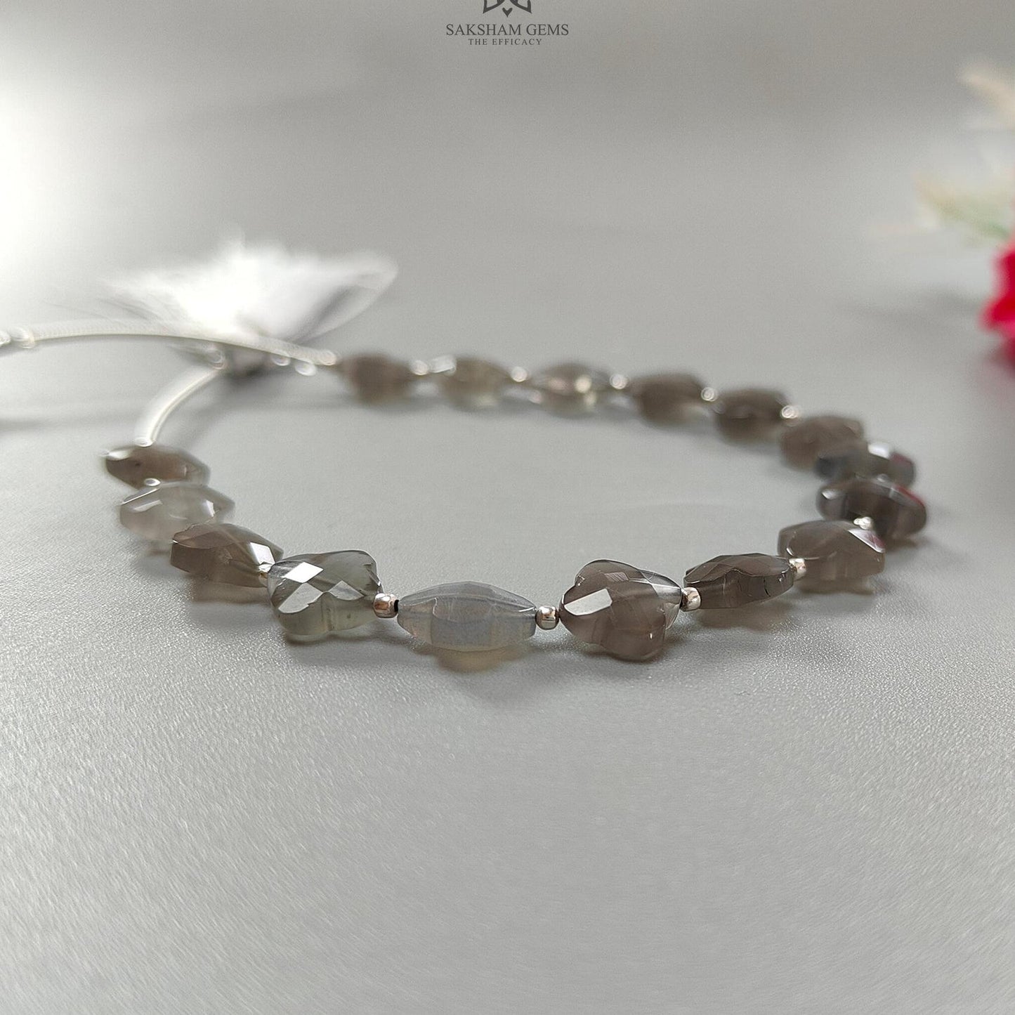 Silver Gray Moonstone Faceted Loose Beads: 32.50cts Natural Moonstone Gemstone Fancy Both Side Checker Cut Beads For Jewelry 7mm - 8mm 6.70"