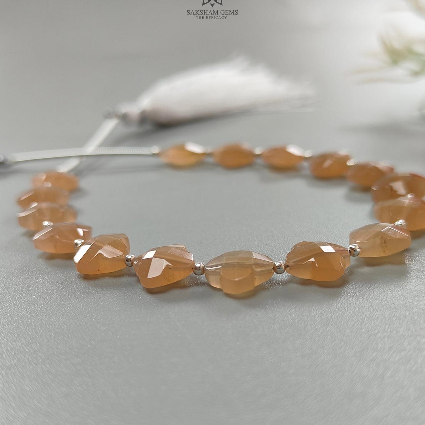 Peach Moonstone Faceted Loose Beads: 33.60cts Natural Moonstone Gemstone Fancy Both Side Checker Cut Beads For Jewelry 8mm 6.70"