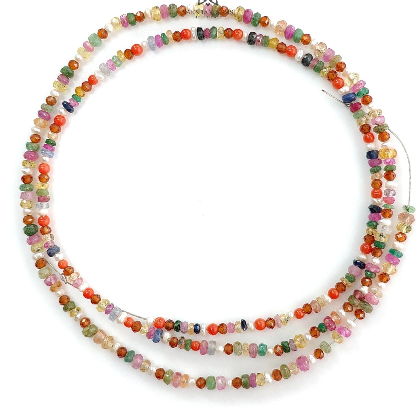 Natural Untreated Precious Gemstone NAVRATNA Multi Sapphire Round Pearl Coral Hessonite Emerald Ruby 23.70cts, 2.5mm 18" Faceted Loose Beads