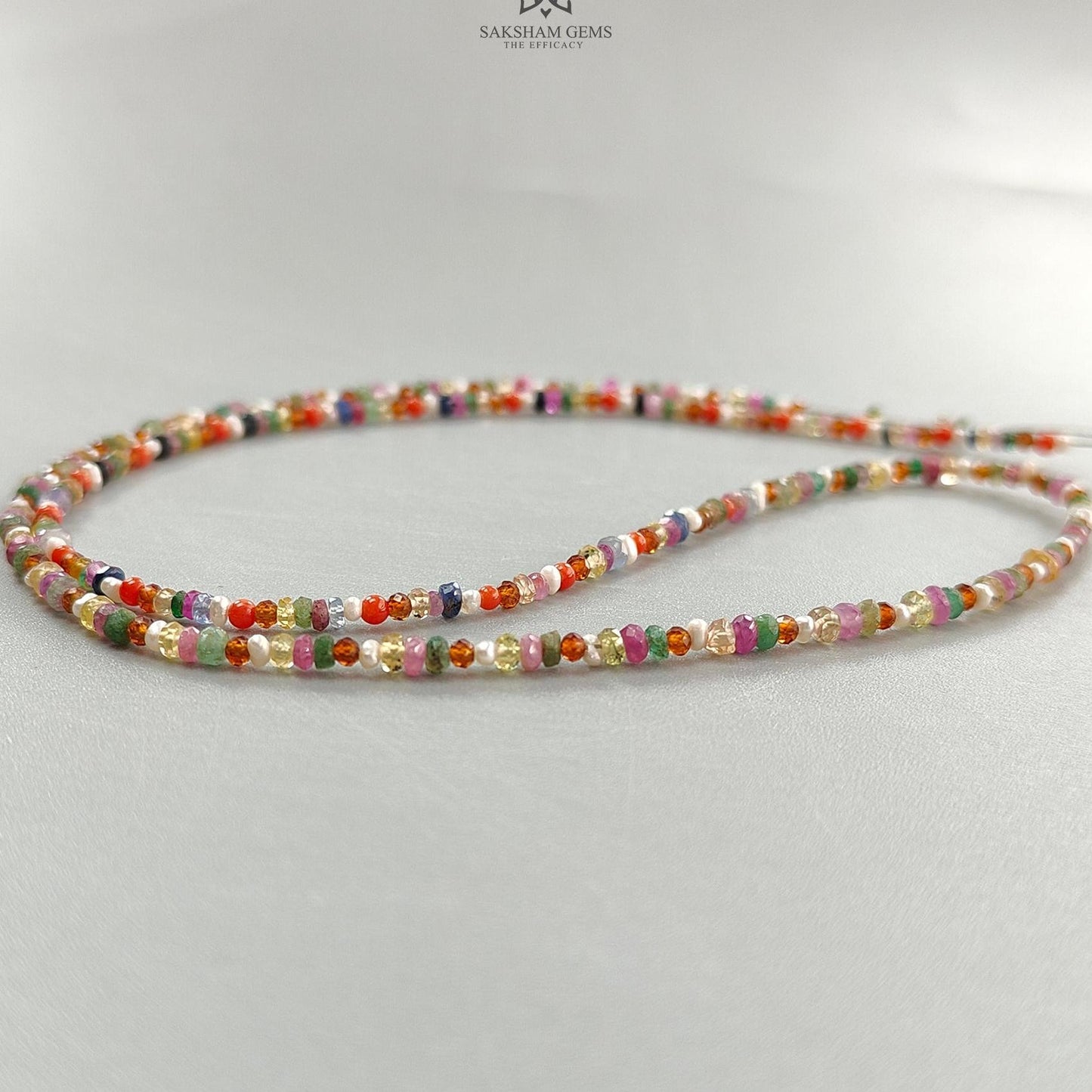 Natural Untreated Precious Gemstone NAVRATNA Multi Sapphire Round Pearl Coral Hessonite Emerald Ruby 23.70cts, 2.5mm 18" Faceted Loose Beads