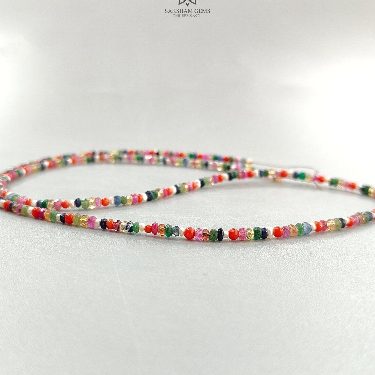 Natural Precious Gemstone NAVRATNA Multi Sapphire Round Pearl Coral Hessonite Emerald Ruby 28.20cts, 2.5mm - 3mm 18" Faceted Loose Beads