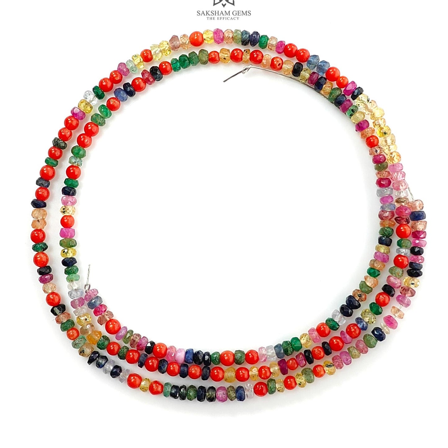 Natural Precious Gemstone NAVRATNA Multi Sapphire Round Pearl Coral Hessonite Emerald Ruby 30.20cts, 2.5mm - 3mm 17.5" Faceted Loose Beads