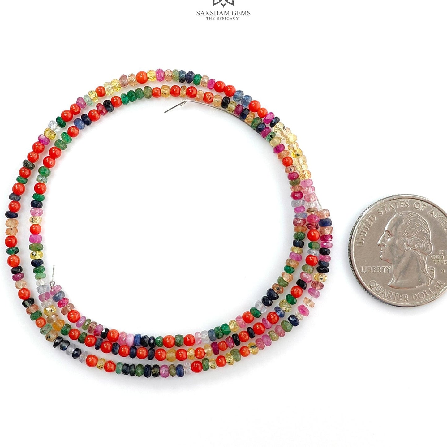 Natural Precious Gemstone NAVRATNA Multi Sapphire Round Pearl Coral Hessonite Emerald Ruby 30.20cts, 2.5mm - 3mm 17.5" Faceted Loose Beads