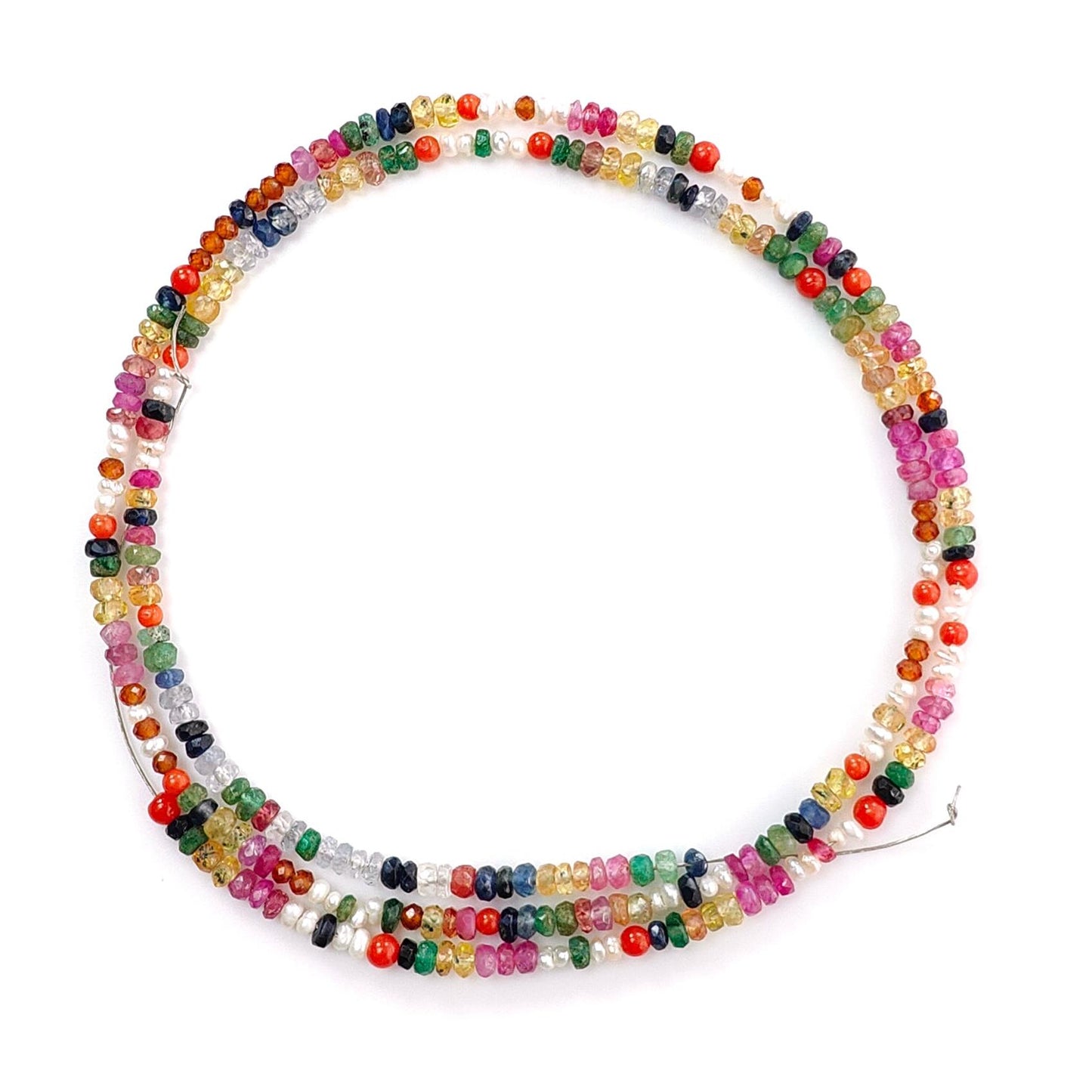 Natural Precious Gemstone NAVRATNA Multi Sapphire Round Pearl Coral Hessonite Emerald Ruby 28.10cts, 2.5mm - 3mm 18" Faceted Loose Beads