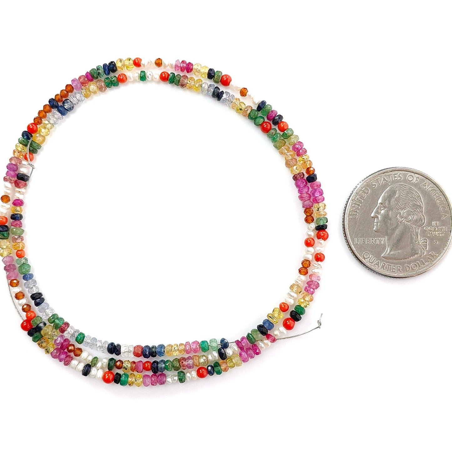 Natural Precious Gemstone NAVRATNA Multi Sapphire Round Pearl Coral Hessonite Emerald Ruby 28.10cts, 2.5mm - 3mm 18" Faceted Loose Beads