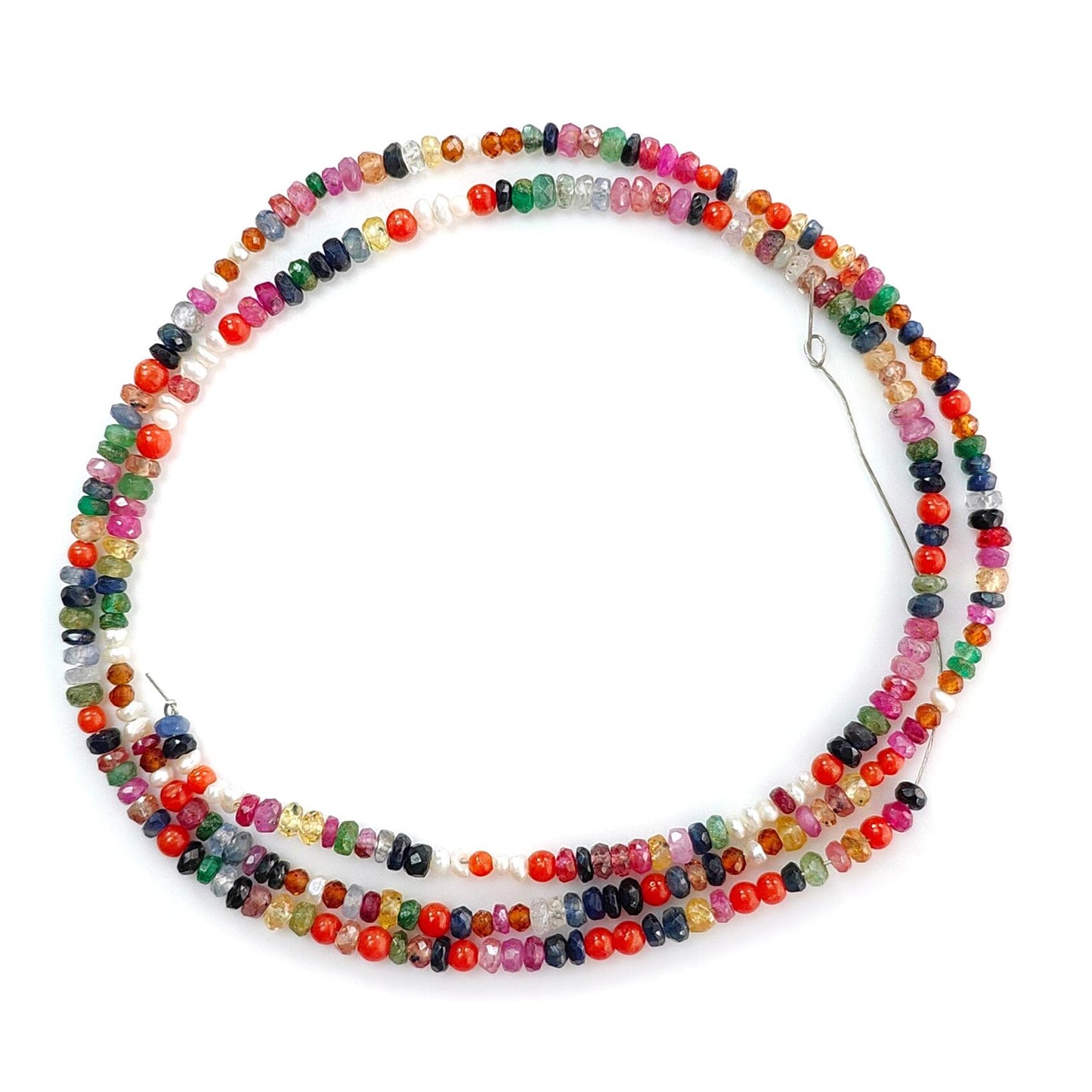 Natural Precious Gemstone NAVRATNA Multi Sapphire Round Pearl Coral Hessonite Emerald Ruby 28.50cts, 2.5mm - 3mm 18" Faceted Loose Beads
