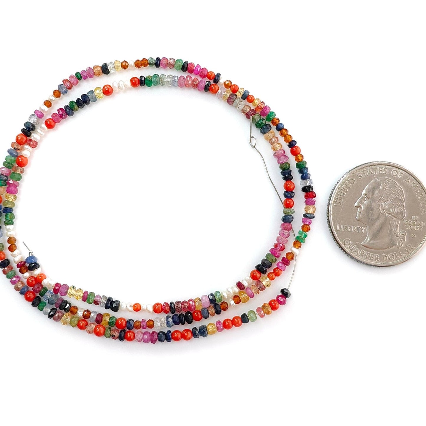 Natural Precious Gemstone NAVRATNA Multi Sapphire Round Pearl Coral Hessonite Emerald Ruby 28.50cts, 2.5mm - 3mm 18" Faceted Loose Beads