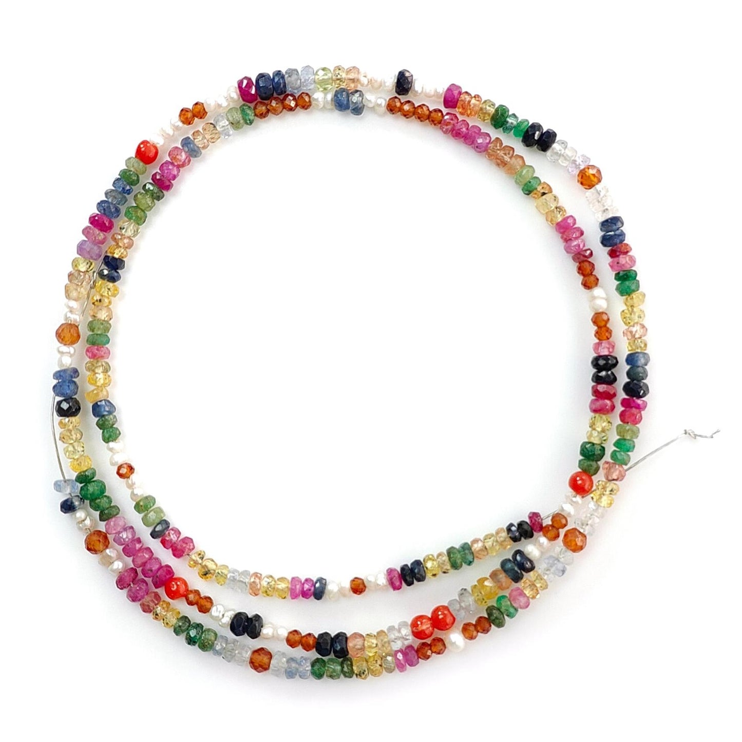 Natural Untreated Precious Gemstone NAVRATNA Multi Sapphire Round Pearl Coral Hessonite Emerald Ruby 31.70cts, 3mm 18" Faceted Loose Beads