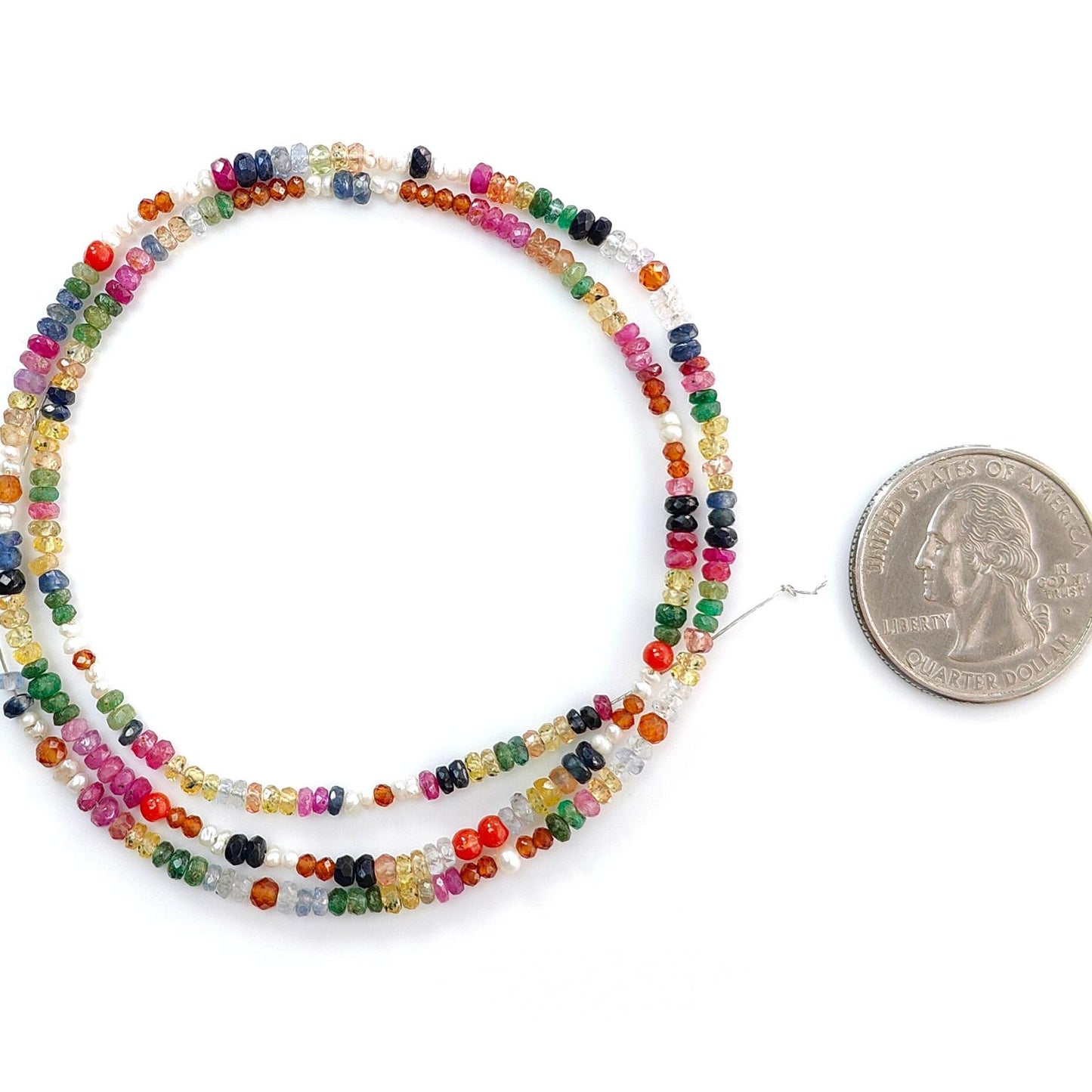 Natural Untreated Precious Gemstone NAVRATNA Multi Sapphire Round Pearl Coral Hessonite Emerald Ruby 31.70cts, 3mm 18" Faceted Loose Beads