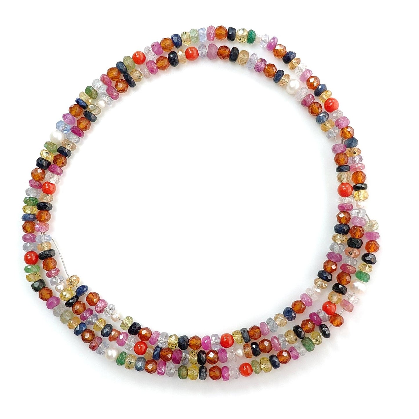 Natural Precious Gemstone NAVRATNA Multi Sapphire Round Pearl Coral Hessonite Emerald Ruby 41.30cts, 3mm - 3.5mm 18" Faceted Loose Beads