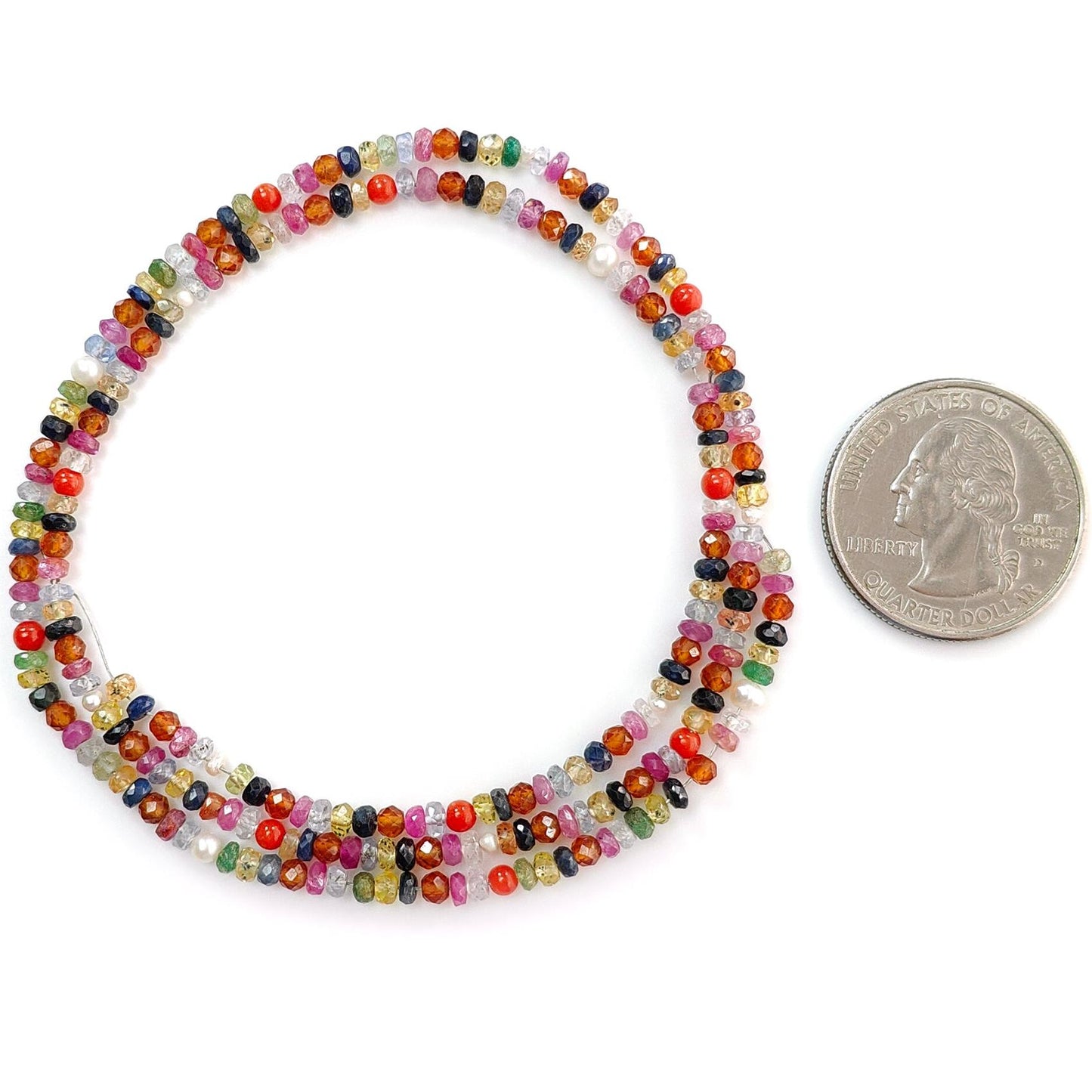 Natural Precious Gemstone NAVRATNA Multi Sapphire Round Pearl Coral Hessonite Emerald Ruby 41.30cts, 3mm - 3.5mm 18" Faceted Loose Beads