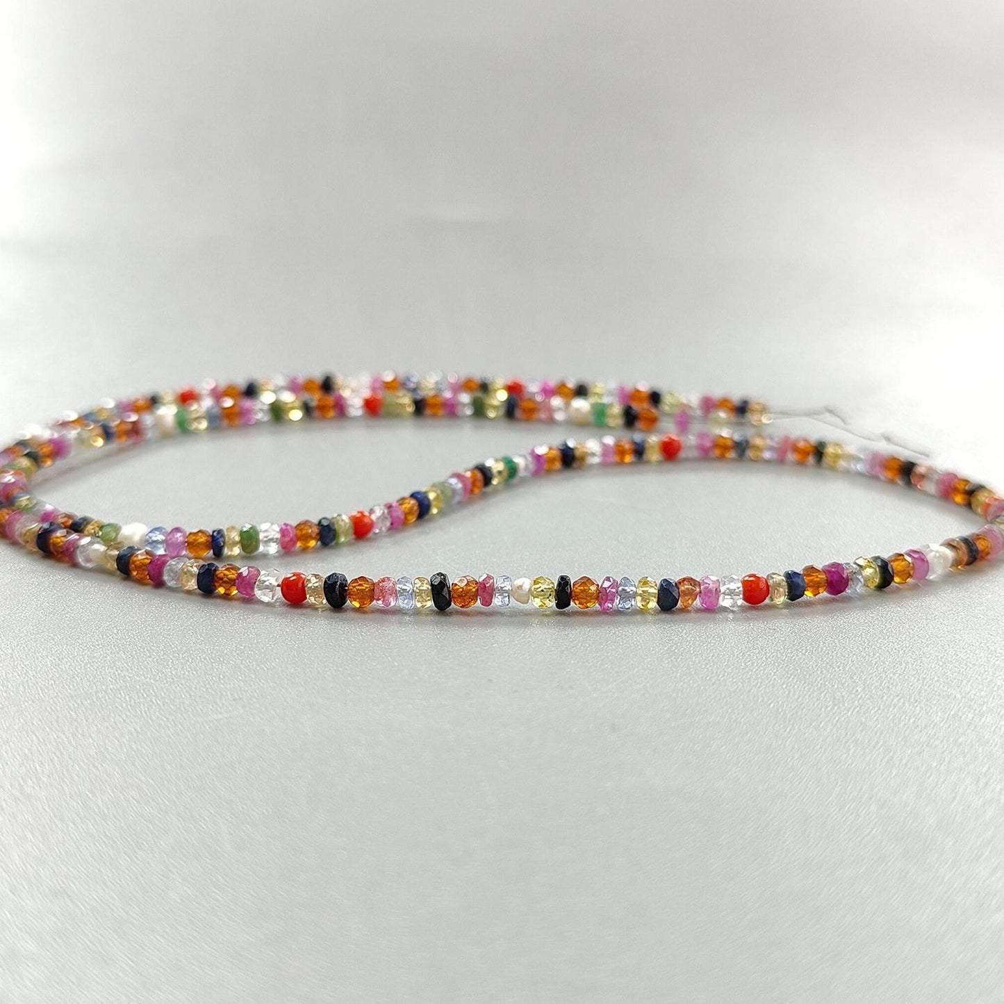 Natural Precious Gemstone NAVRATNA Multi Sapphire Round Pearl Coral Hessonite Emerald Ruby 41.30cts, 3mm - 3.5mm 18" Faceted Loose Beads