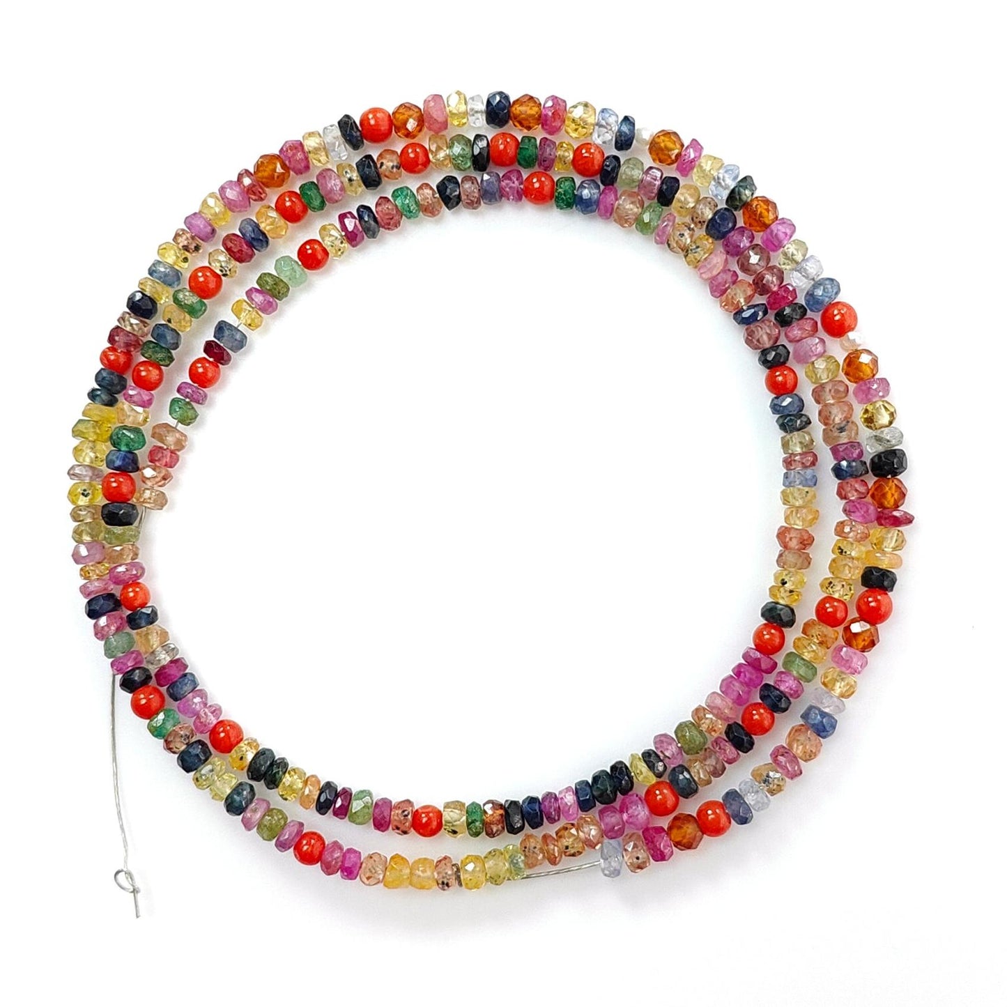 Natural Untreated Precious Gemstone NAVRATNA Multi Sapphire Round Pearl Coral Hessonite Emerald Ruby 35.90cts, 3mm 18" Faceted Loose Beads