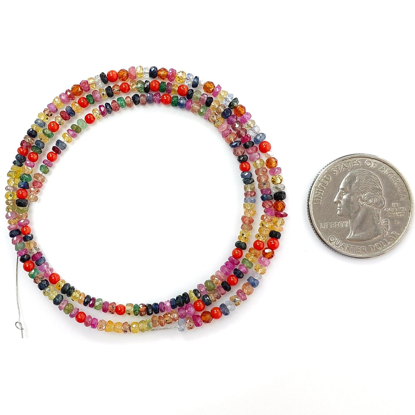 Natural Untreated Precious Gemstone NAVRATNA Multi Sapphire Round Pearl Coral Hessonite Emerald Ruby 35.90cts, 3mm 18" Faceted Loose Beads