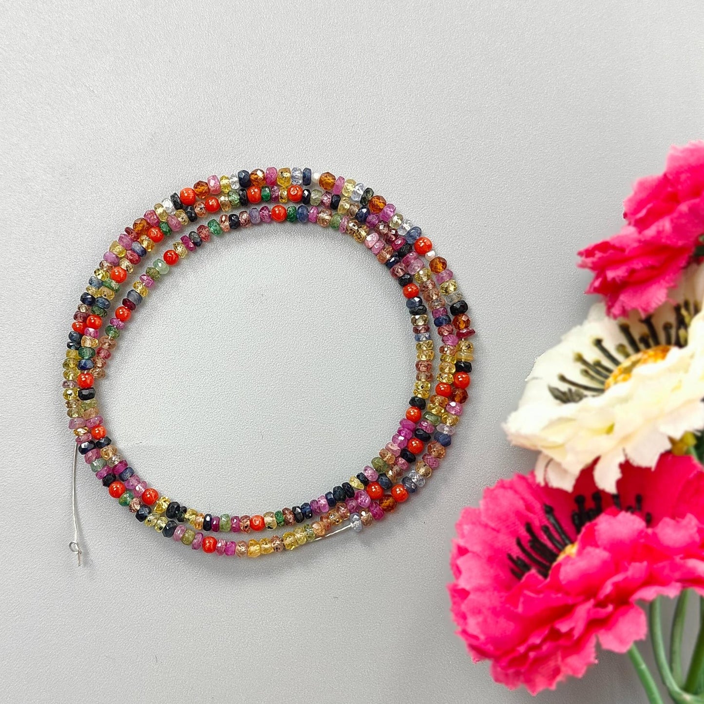 Natural Untreated Precious Gemstone NAVRATNA Multi Sapphire Round Pearl Coral Hessonite Emerald Ruby 35.90cts, 3mm 18" Faceted Loose Beads