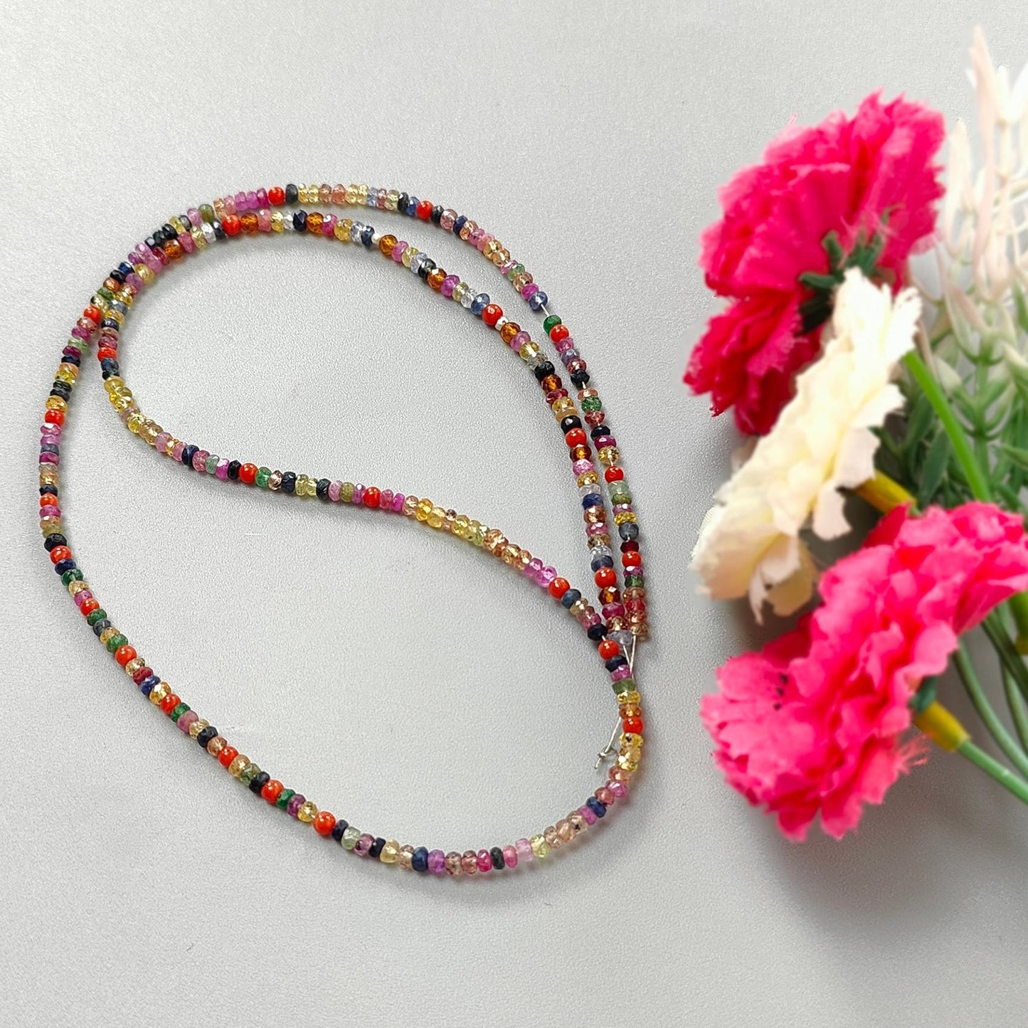 Natural Untreated Precious Gemstone NAVRATNA Multi Sapphire Round Pearl Coral Hessonite Emerald Ruby 35.90cts, 3mm 18" Faceted Loose Beads