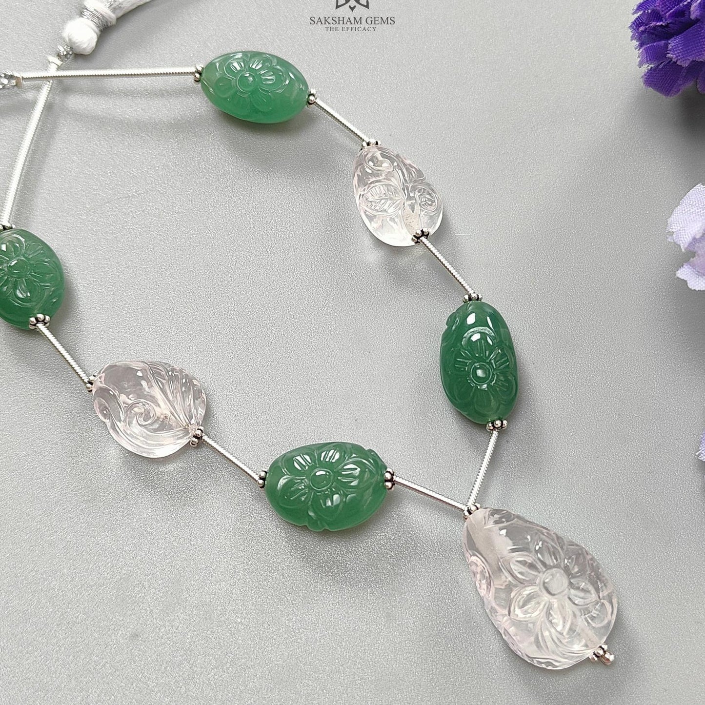 Rose Green Quartz Loose Tumble Beads: 122.60cts Natural Green Quartzite Gemstone Hand Carved Uneven 925 Sterling Silver 16*12mm - 25*17mm