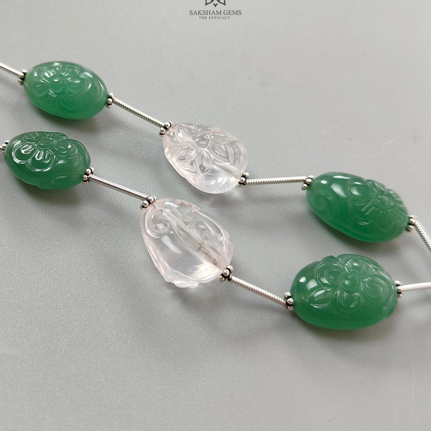 Rose Green Quartz Loose Tumble Beads: 122.60cts Natural Green Quartzite Gemstone Hand Carved Uneven 925 Sterling Silver 16*12mm - 25*17mm