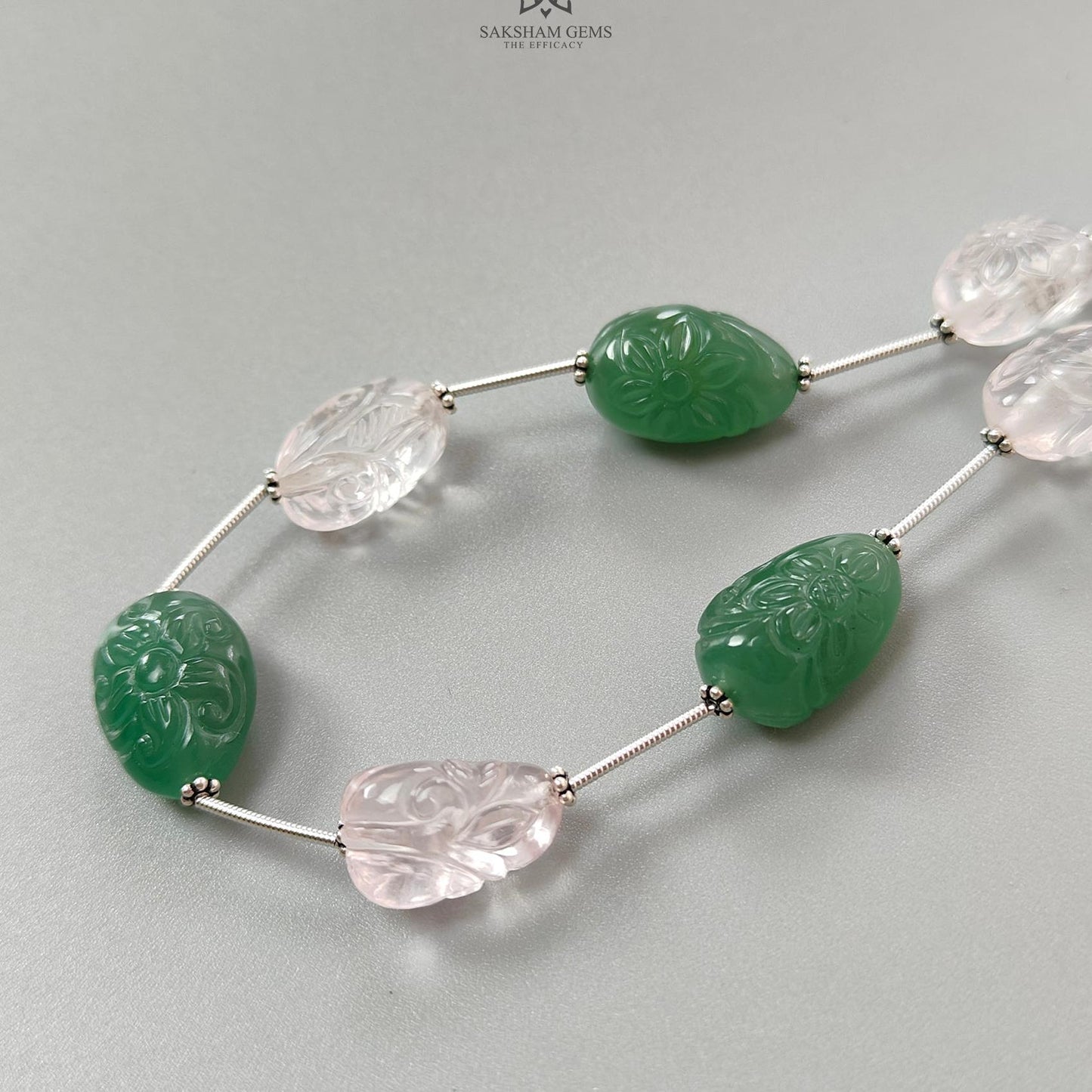 Rose Green Quartz Loose Tumble Beads: 122.60cts Natural Green Quartzite Gemstone Hand Carved Uneven 925 Sterling Silver 16*12mm - 25*17mm