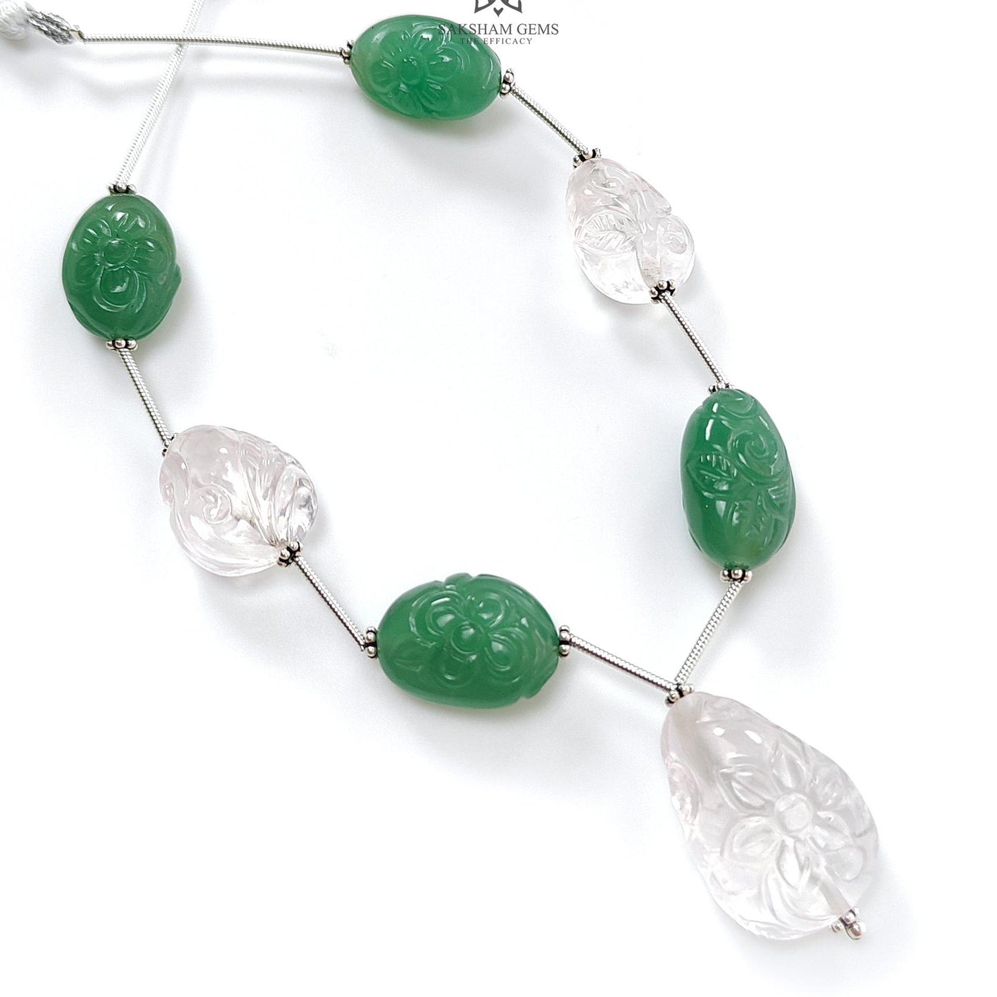 Rose Green Quartz Loose Tumble Beads: 122.60cts Natural Green Quartzite Gemstone Hand Carved Uneven 925 Sterling Silver 16*12mm - 25*17mm