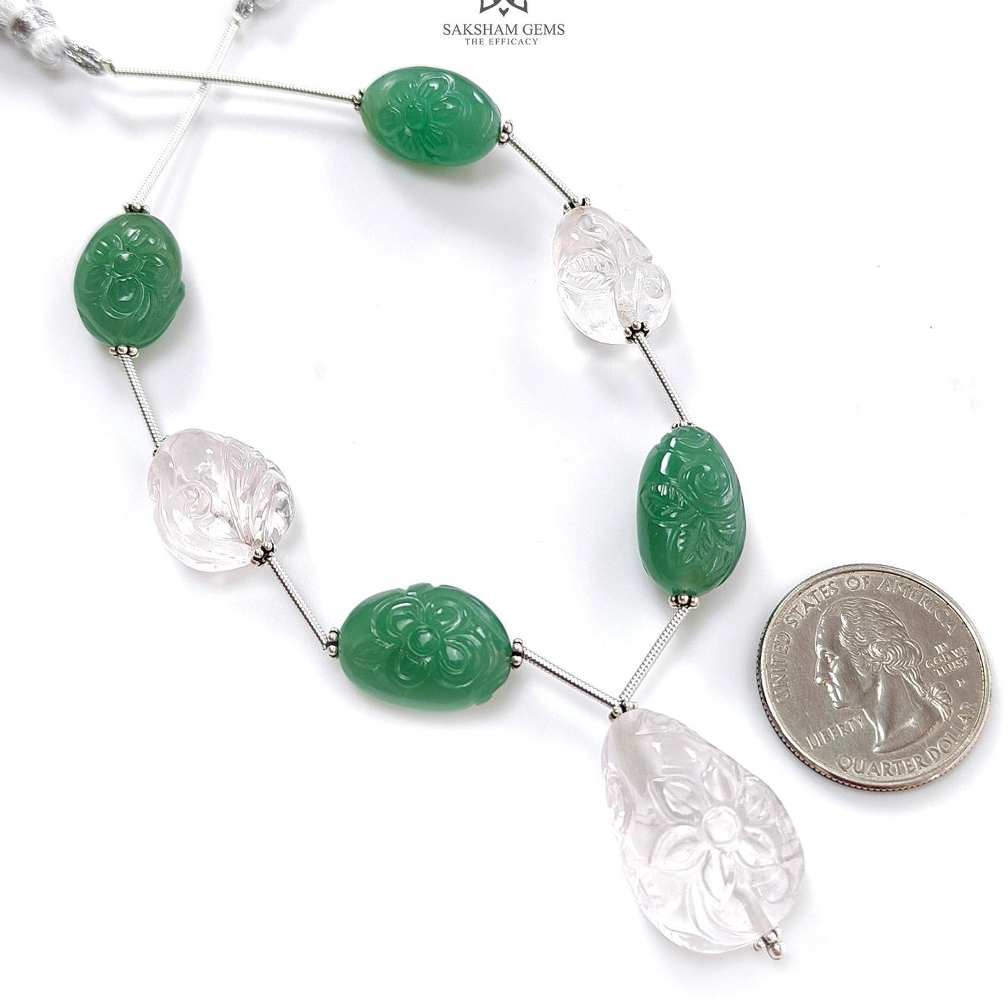 Rose Green Quartz Loose Tumble Beads: 122.60cts Natural Green Quartzite Gemstone Hand Carved Uneven 925 Sterling Silver 16*12mm - 25*17mm