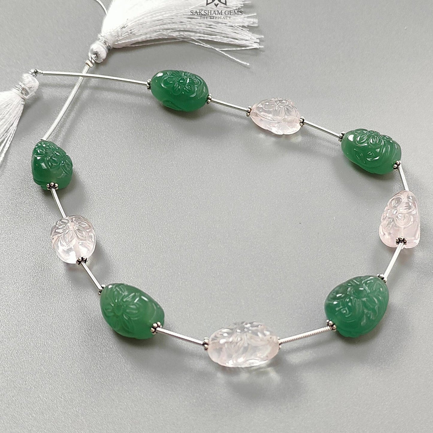 Rose Green Quartz Loose Tumble Beads: 142.00cts Natural Green Quartzite Gemstone Hand Carved Uneven 925 Sterling Silver 16*11mm - 19*12mm