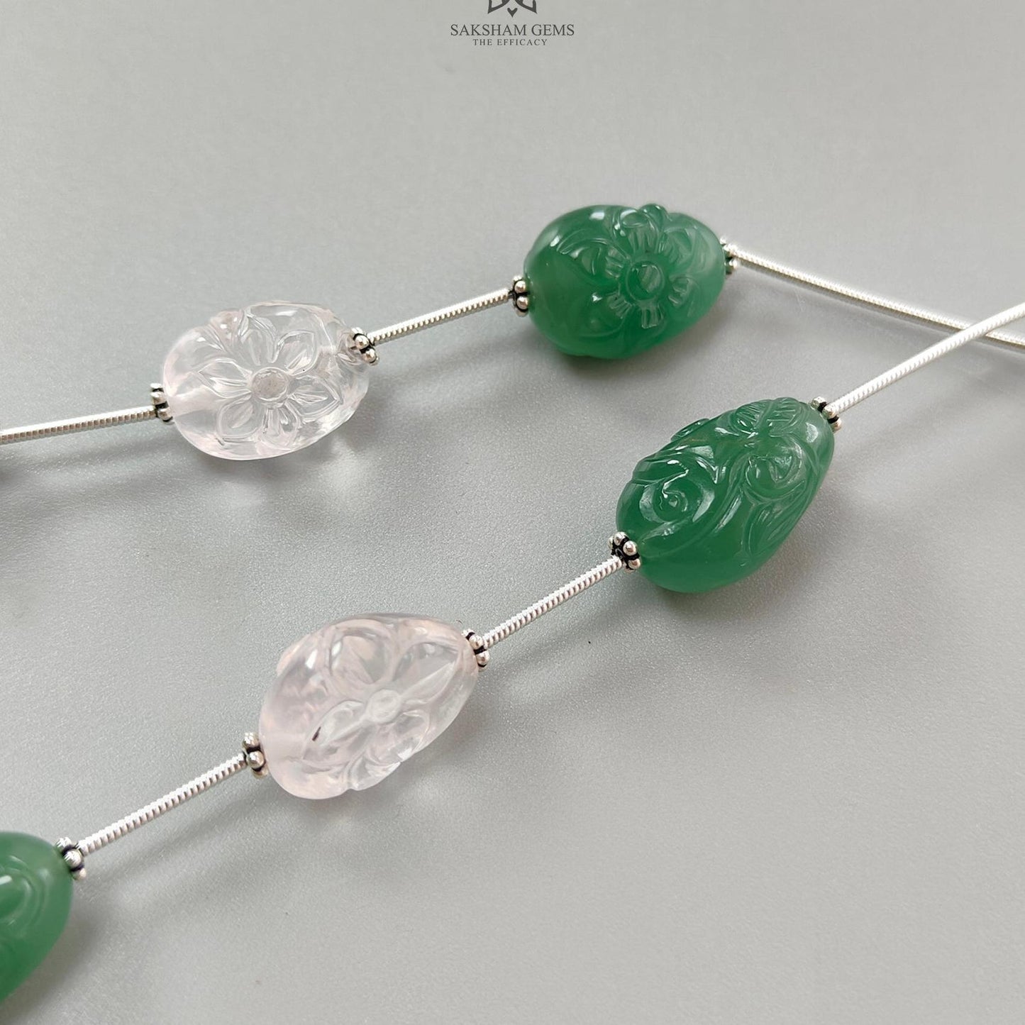 Rose Green Quartz Loose Tumble Beads: 142.00cts Natural Green Quartzite Gemstone Hand Carved Uneven 925 Sterling Silver 16*11mm - 19*12mm