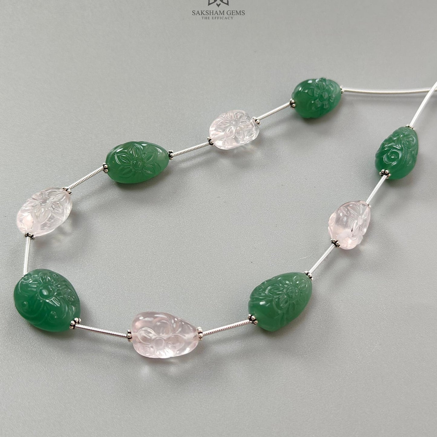 Rose Green Quartz Loose Tumble Beads: 142.00cts Natural Green Quartzite Gemstone Hand Carved Uneven 925 Sterling Silver 16*11mm - 19*12mm